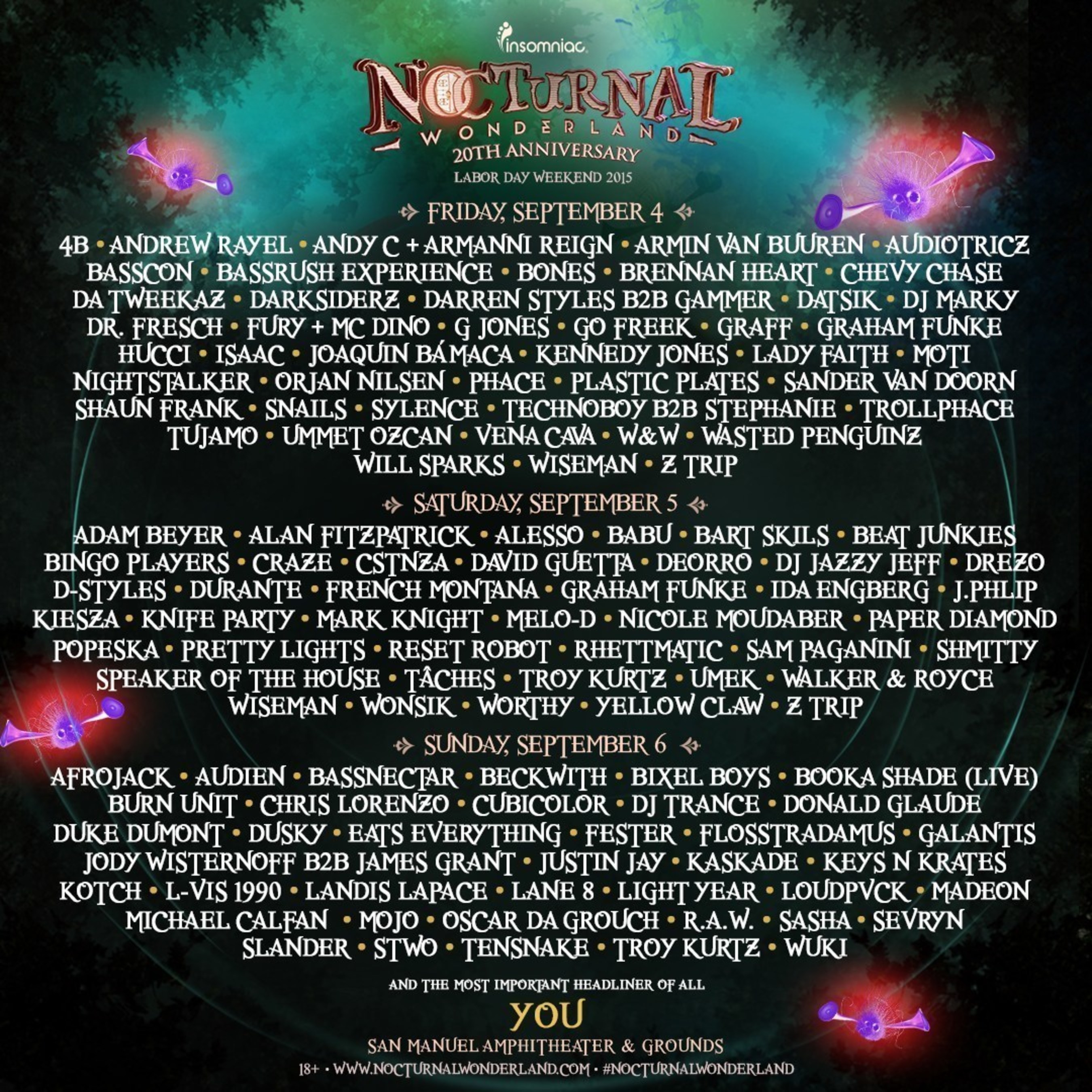 Insomniac Announces More Than 30 Additional Artists To 20th Anniversary Of Nocturnal Wonderland, September 4-6, 2015