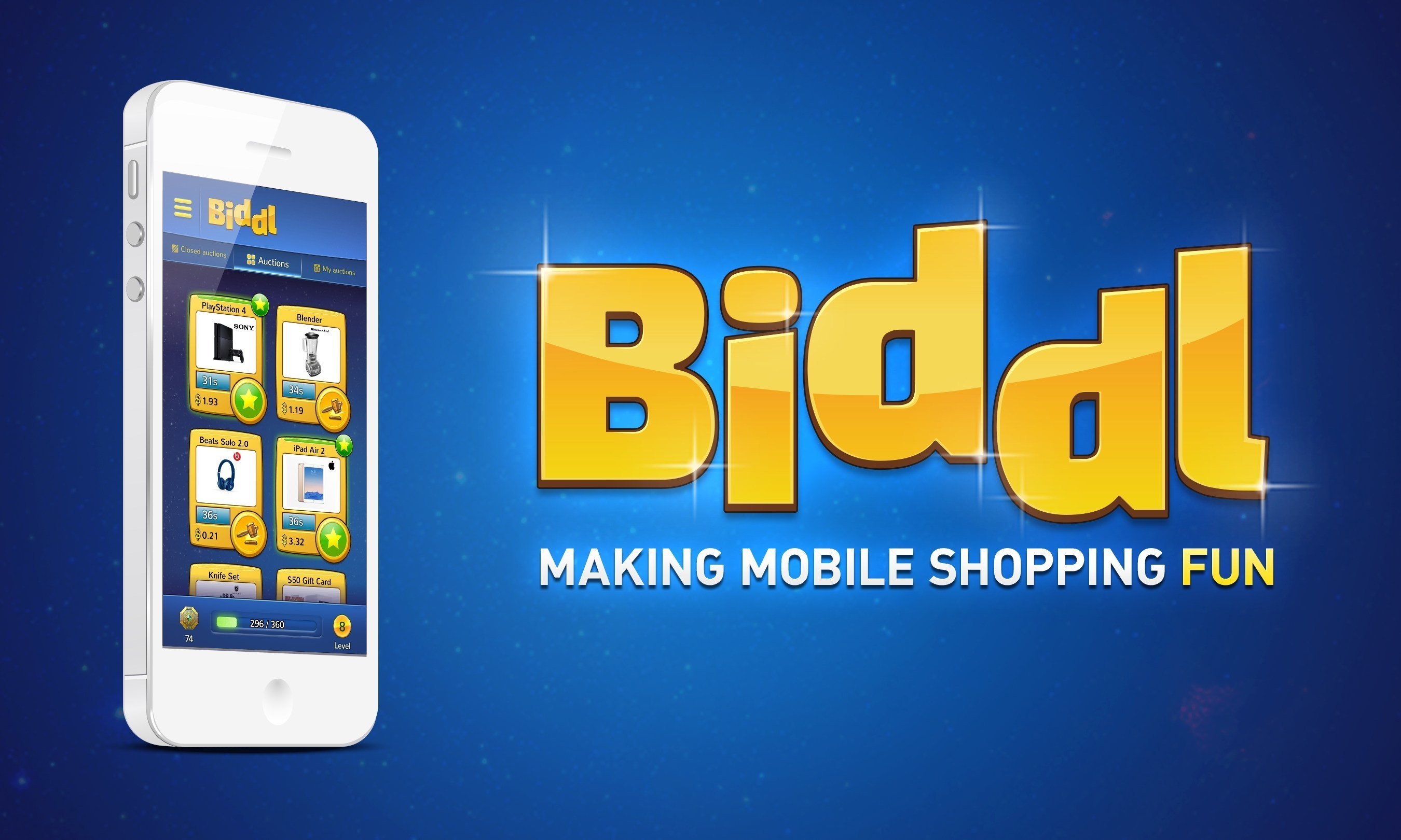 Biddl, the first mobile-only shopping game, aims to make mobile shopping fun by combining mobile game mechanics with easy-to-use shopping features. The result: Biddl allows you to make direct purchases, bid on auctions, hunt for bargains, and play a fun mobile game at the same time wherever you are. Biddl is available for free in the iOS App Store and Google Play Store today.