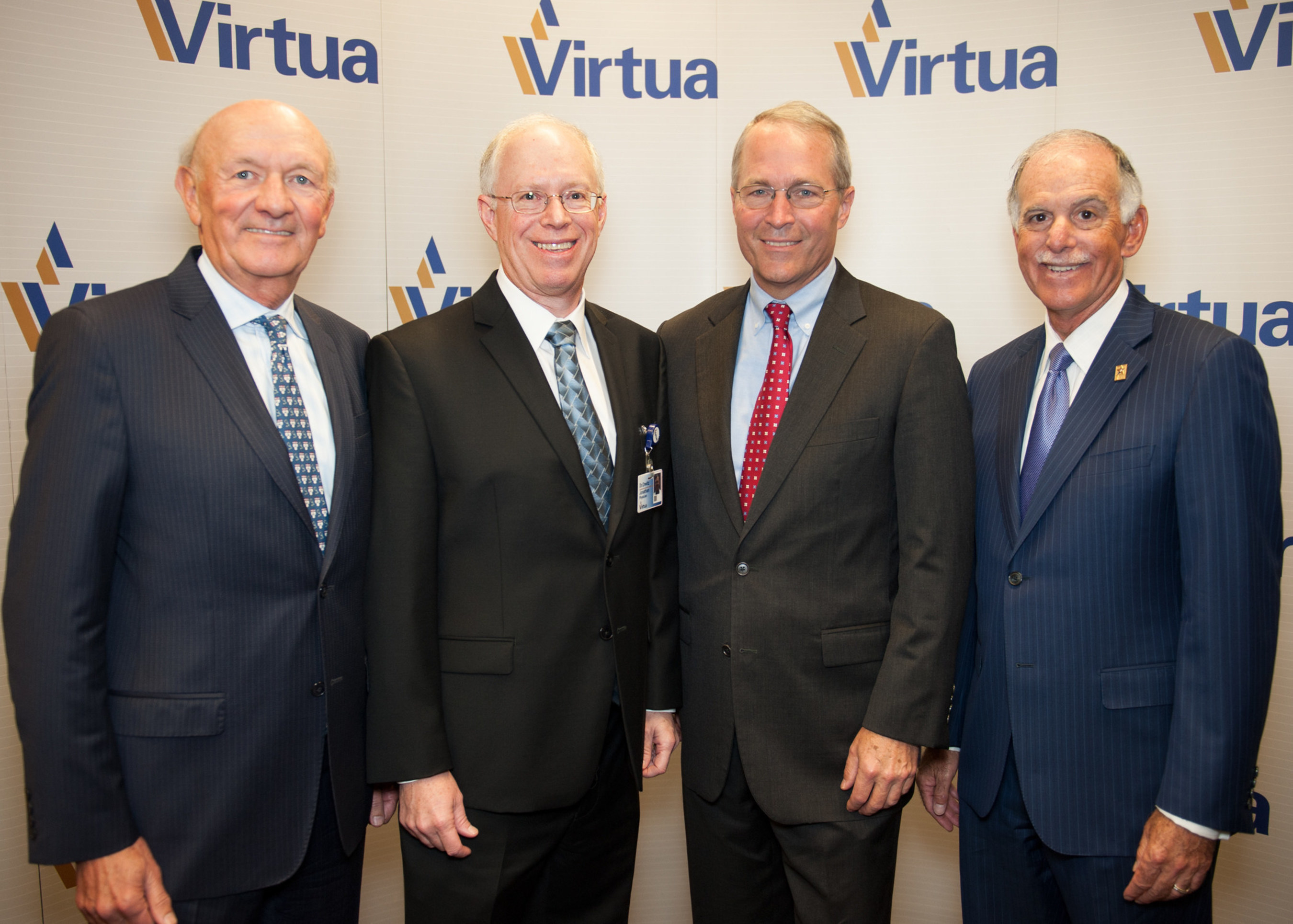 Leadership from Virtua and Penn Medicine spoke at an event announcing their strategic alliance for cancer and neurosciences patients. From left to right: Ralph Muller, CEO of Penn Medicine; Dr. Jonathan Orwitz, Medical Director of Neurology at Virtua; Dr. Sean Grady, Chairman, Department of Neurosurgery at Penn Medicine; and Richard P. Miller, President & CEO at Virtua.