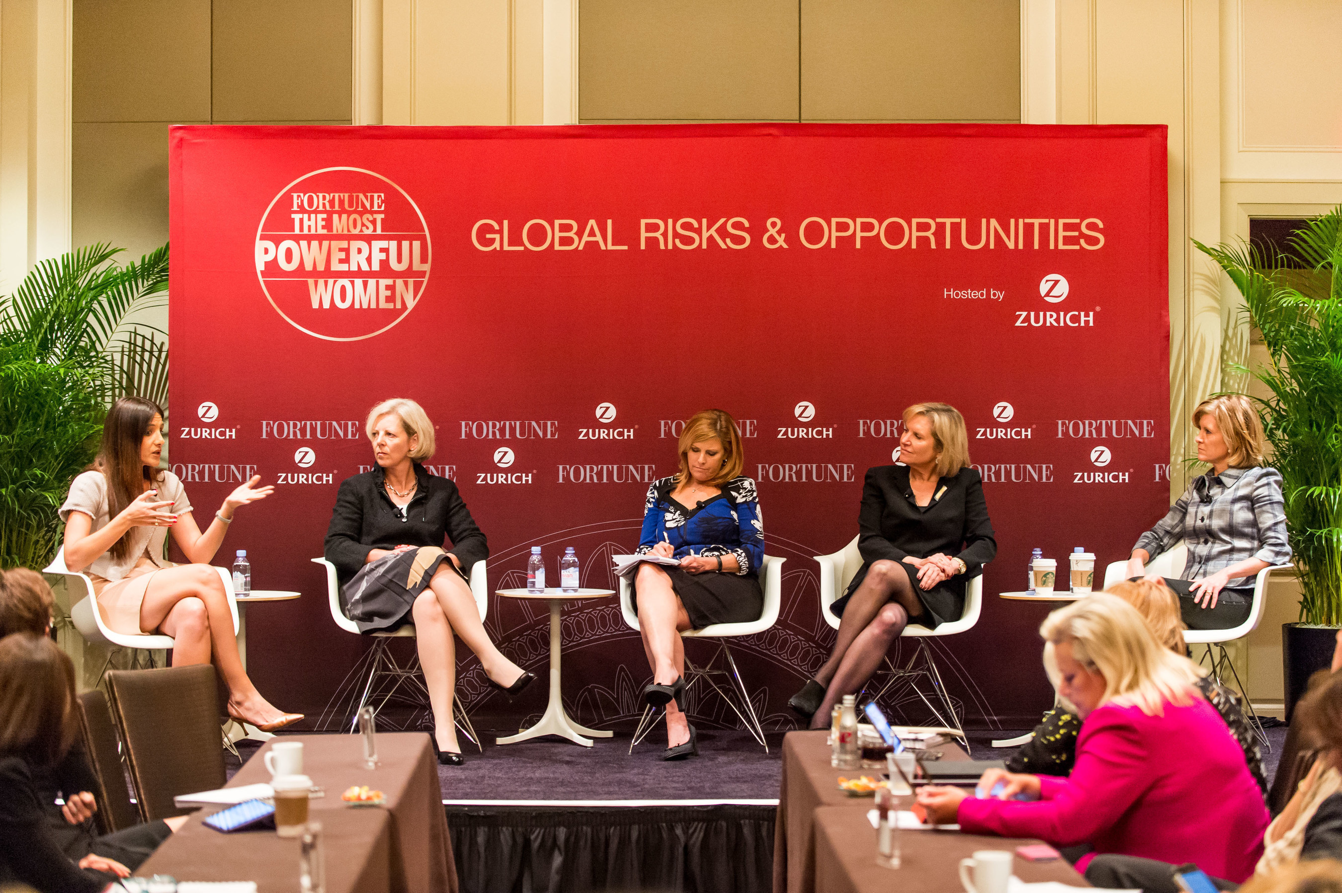 Photo credit: Stuart Isett/Fortune Most Powerful Women (From left to right: Efrat Peled, Isabelle Welton, Nina Easton, Susan Schwab, Mary Callahan Erdoes)