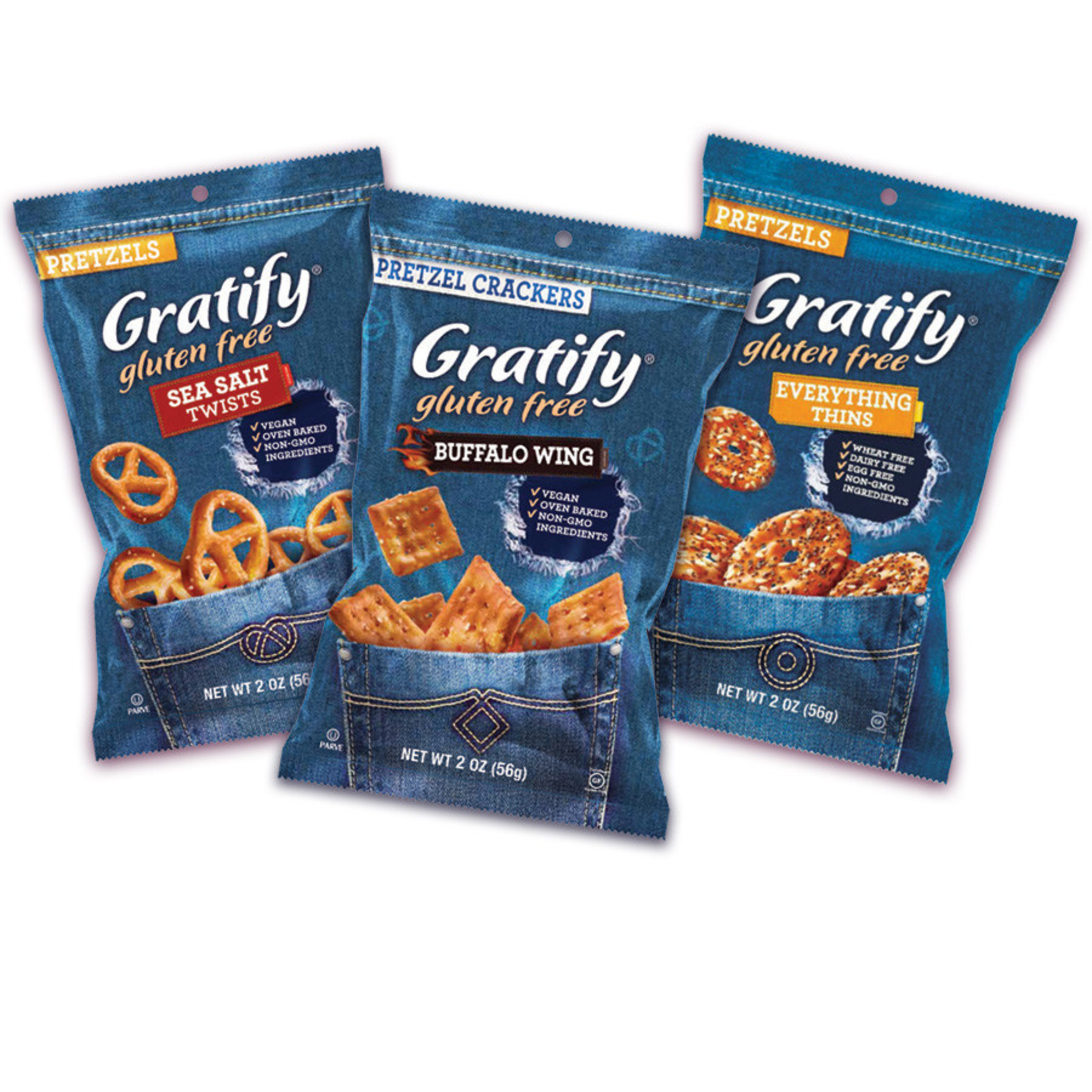 New 2-ounce Gratify gluten free pretzel snack packs available for convenience stores in early 2016.