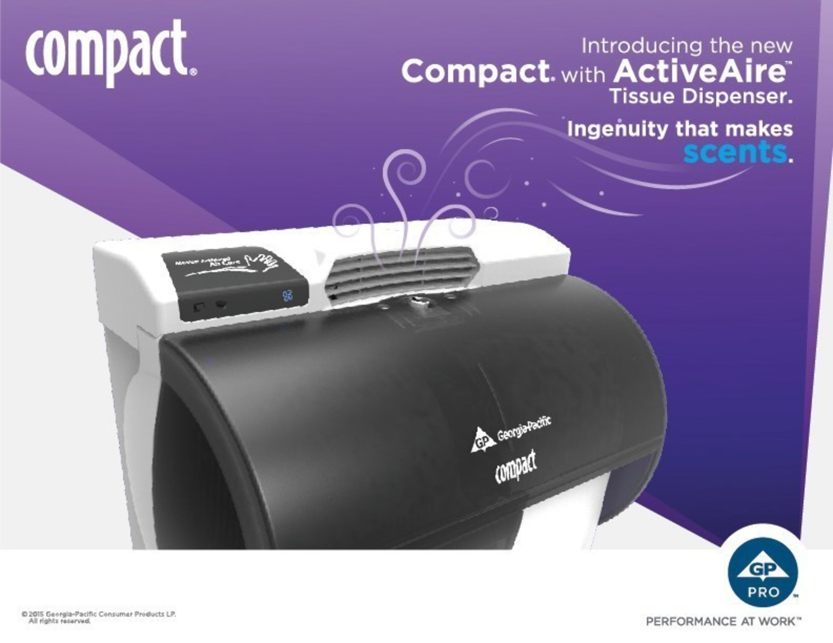 Compact(R) with ActiveAire(TM) Tissue Dispenser combines motion activated air to neutralize odors inside the stall, closer to the source.
