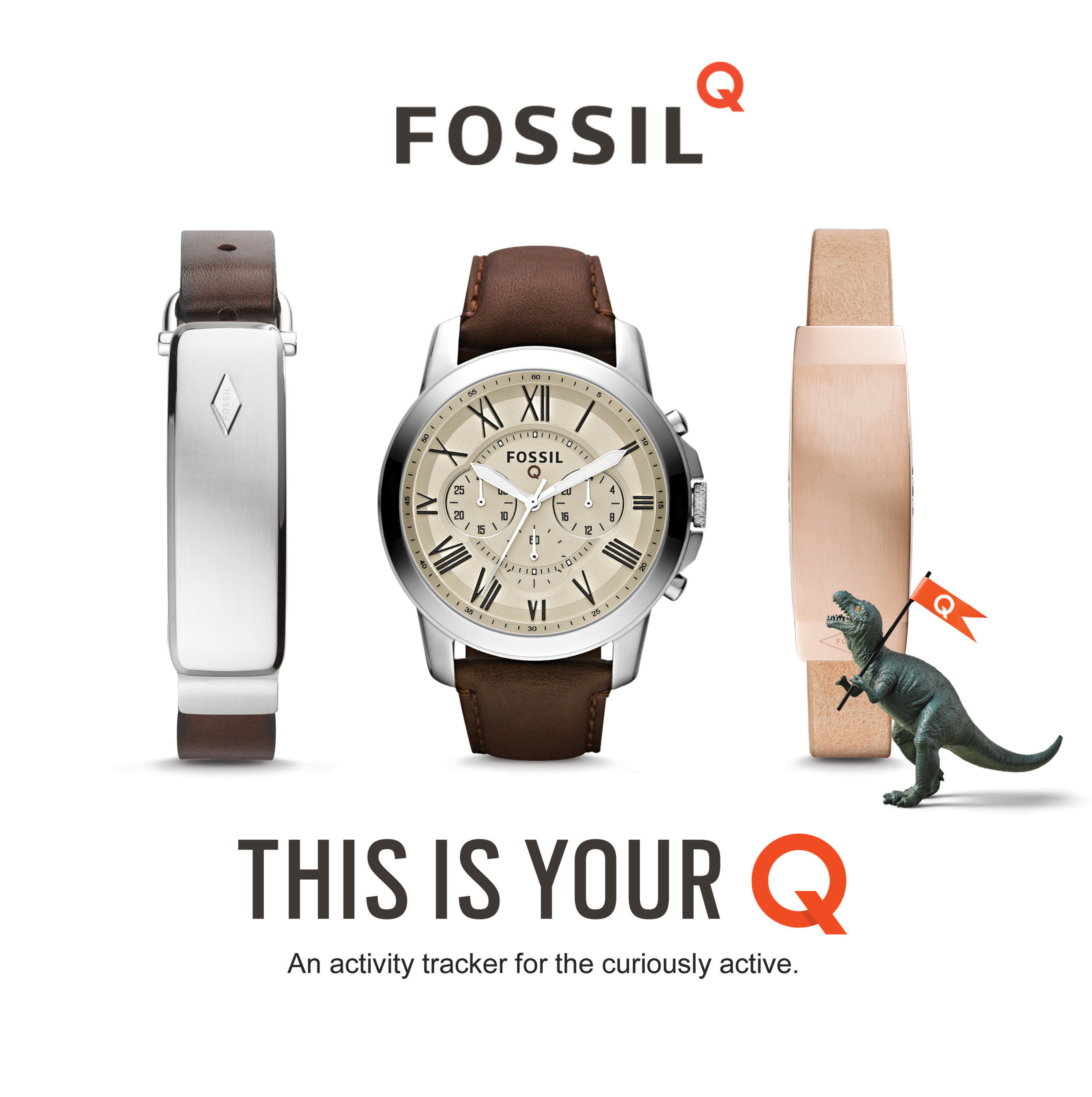 Introducing: Fossil Q. The connected accessory that fits your style, tracks your steps, and keeps you curious. With two types of connected watches (both display and non-display) and two styles of connected bracelets (one for men and one for women), there's something for everyone. Fashion meets function in stores October 25.