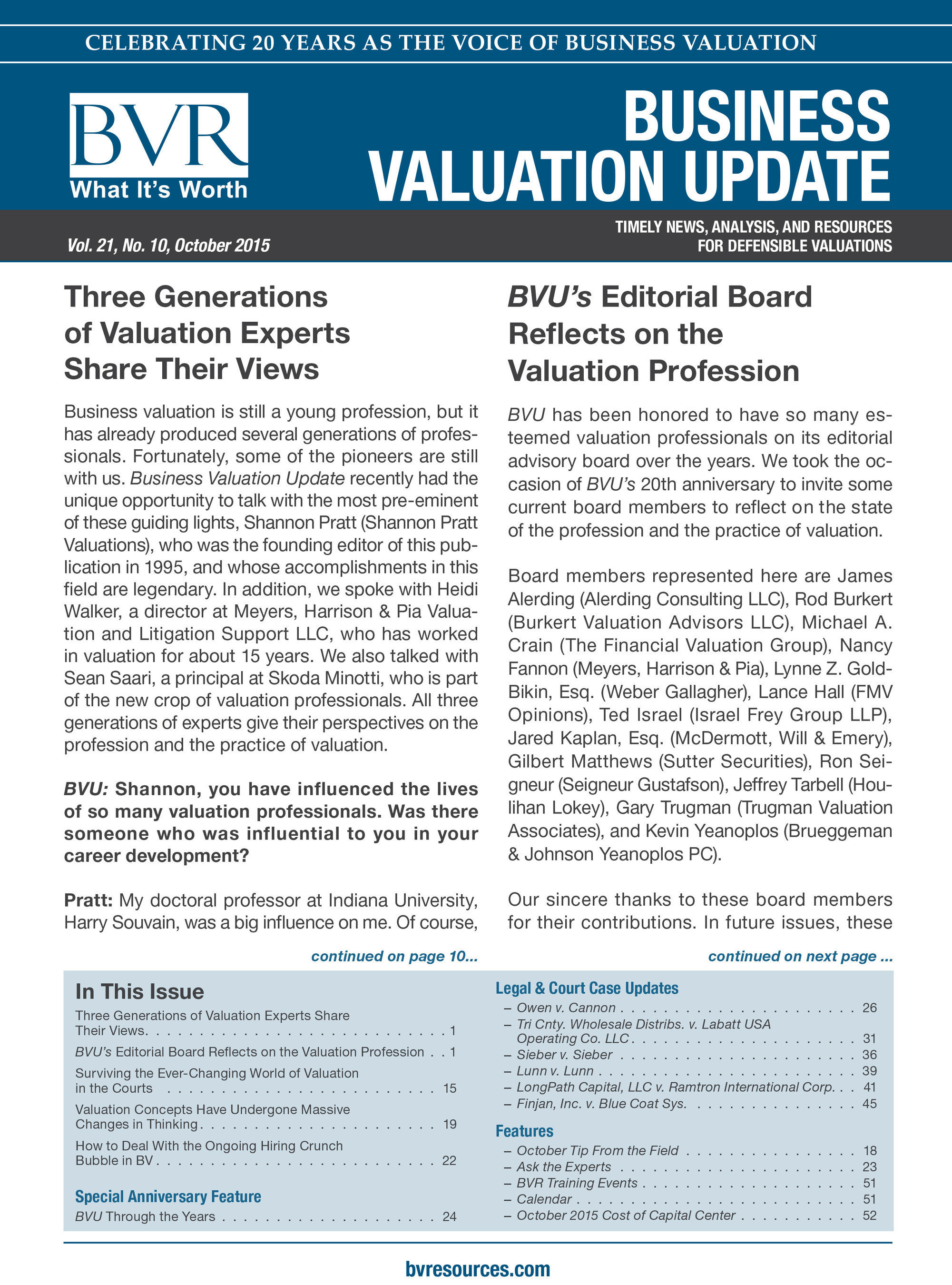Business Valuation Update celebrates 20 years.