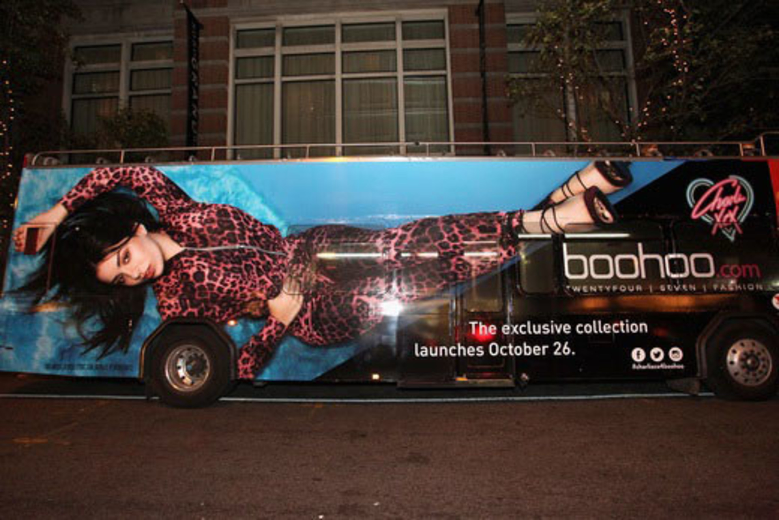 Charli's branded Boohoo bus