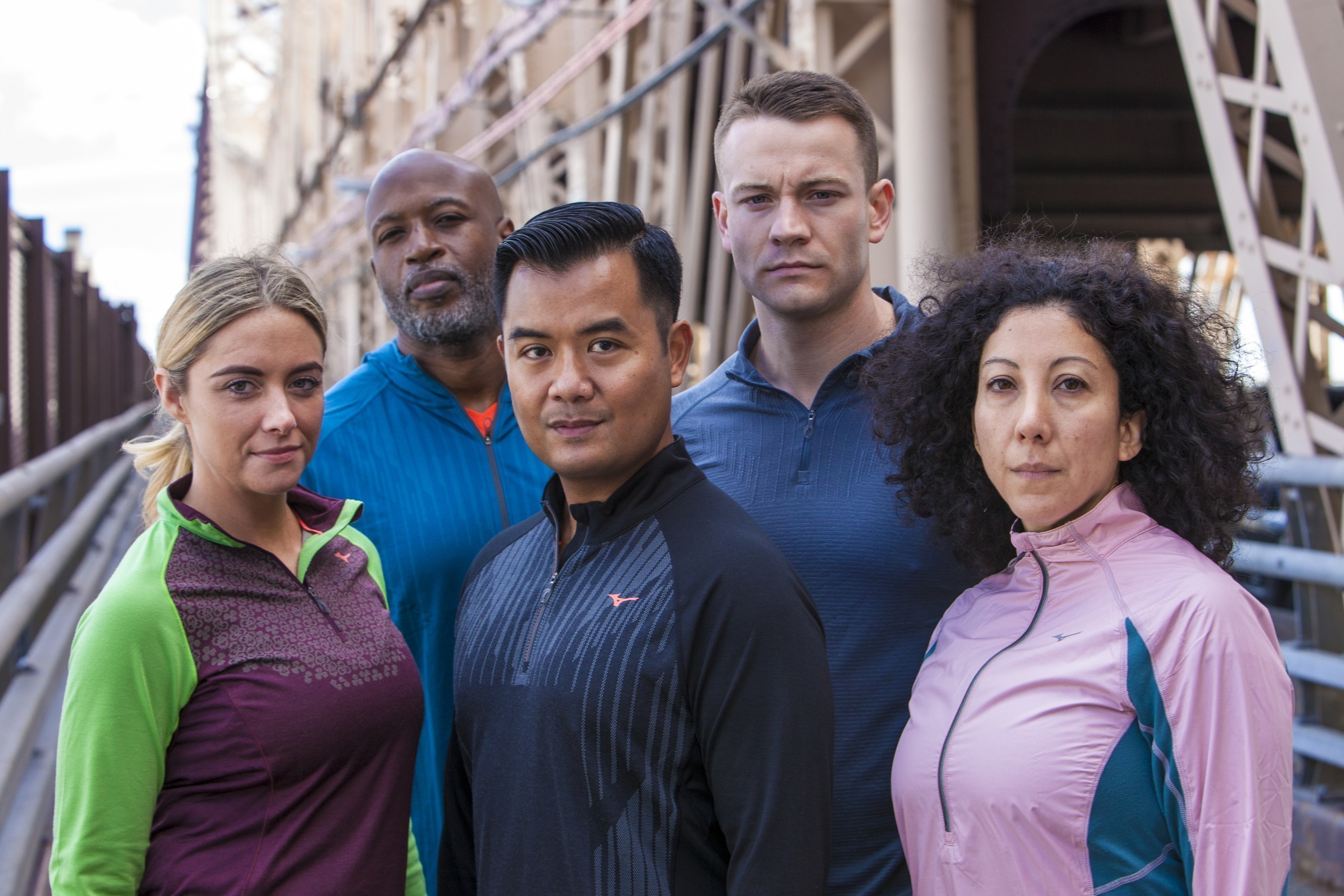 Mizuno's Team Inspire members set out to inspire others throughout their 26.2-mile journey at the New York City Marathon. From left to right: Carley Houser, Kovon Flowers, Leo Fernandez, Doug Cobb and Susana Montesinos.