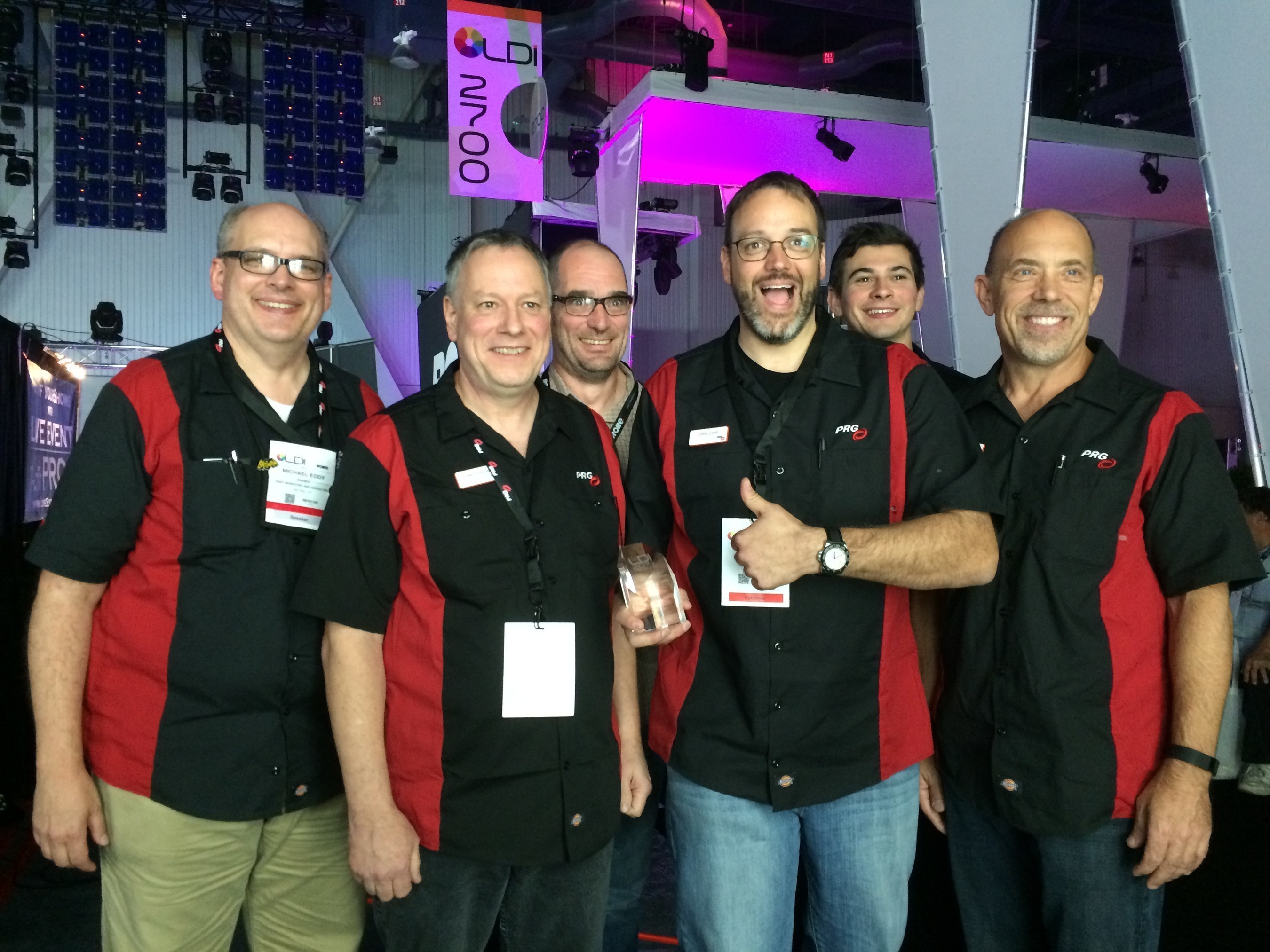 The PRG team with their LDI 2015 Best Debuting Product Award for the PRG GroundControl Followspot System.