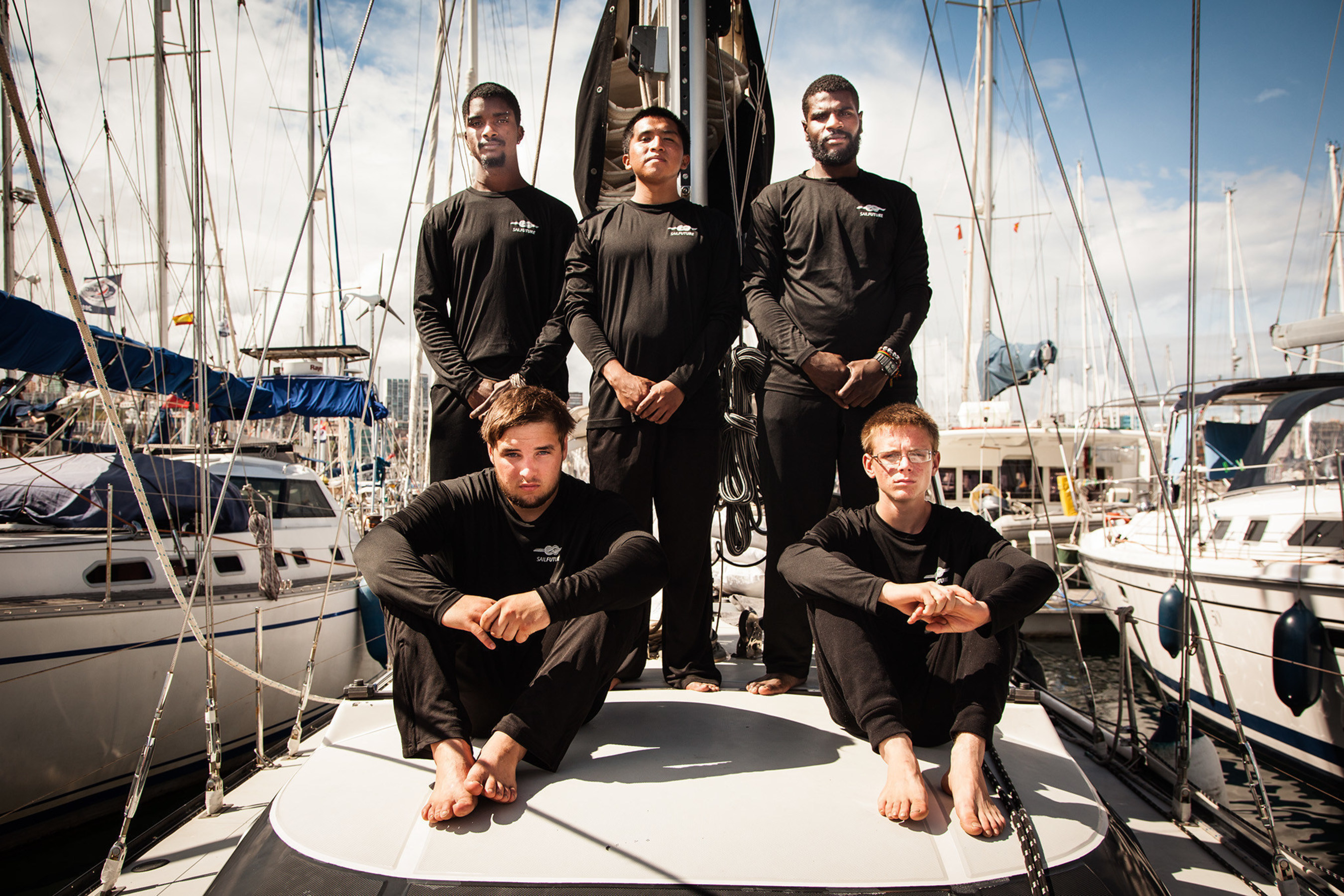 Five juvenile offenders will sail 2,700 nautical miles from the Canary Islands to St. Lucia to prove that even the highest-risk youth are capable of change. Top row, from left to right: Pluto Brown, Ridge Beecher, Dee Davis. Bottom row, from left to right: Tyler Howell, Gavin Bayer.