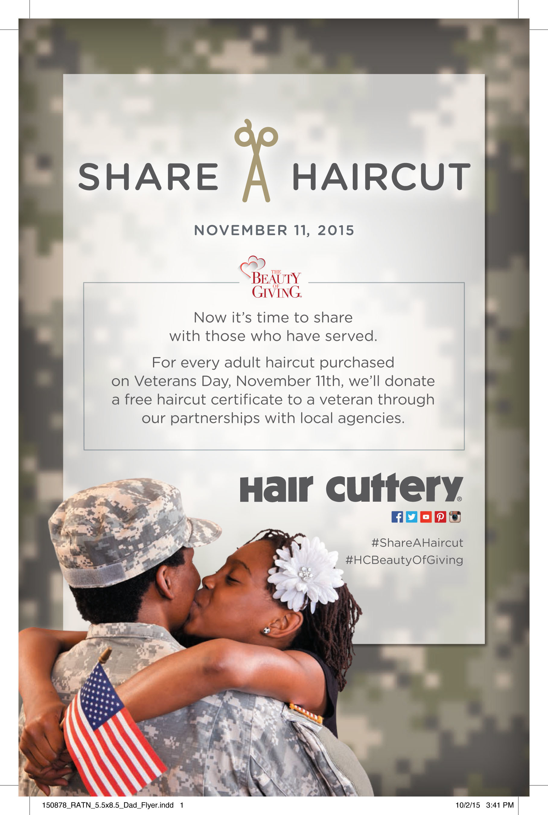 This Veterans Day, join Hair Cuttery in recognizing and giving back to former service men and women through its Share-A-Haircut program.