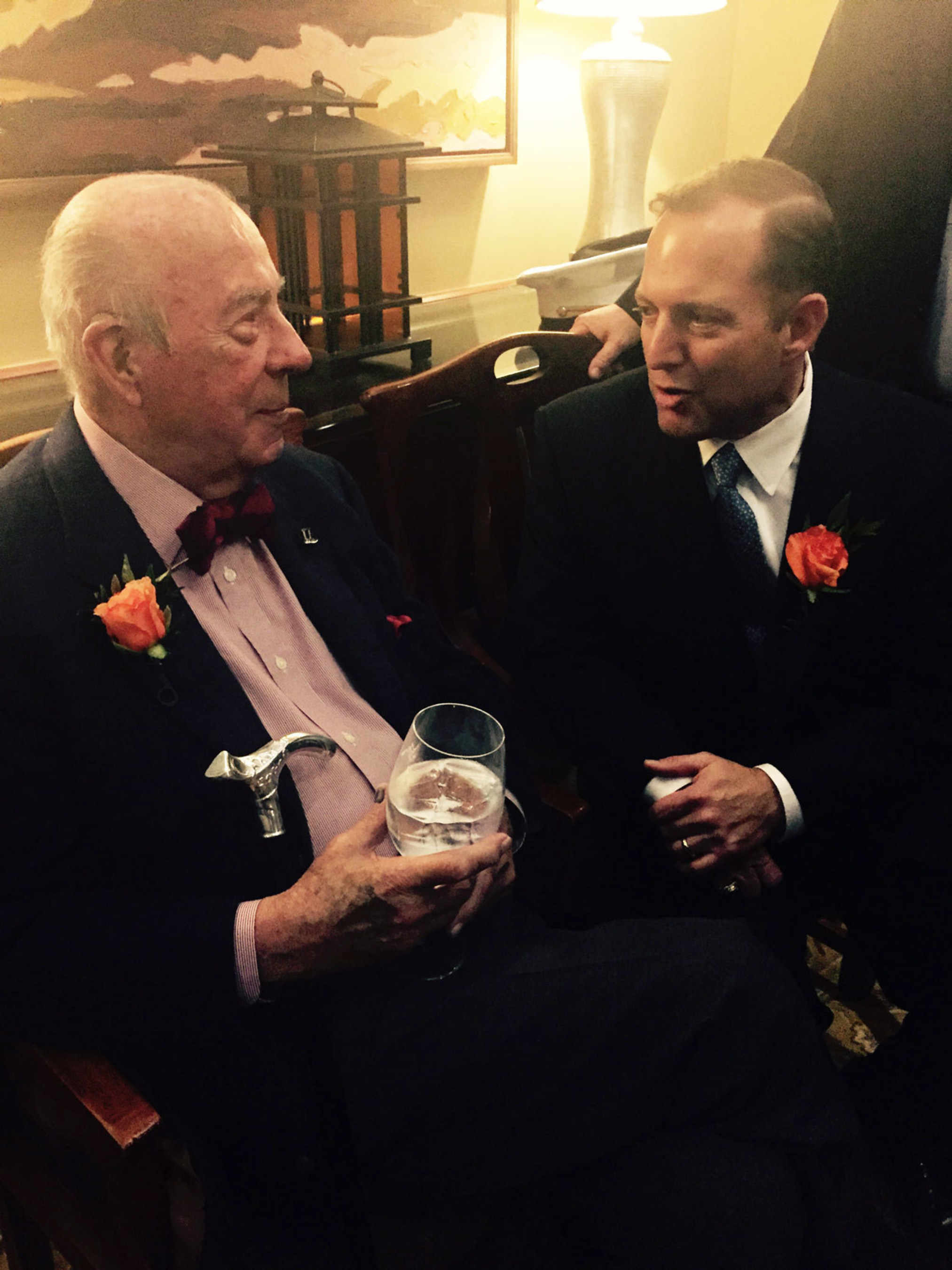 Former Secretary of State George P. Shultz, left, spends a moment with PenFed Foundation President and CEO, James Schenck.