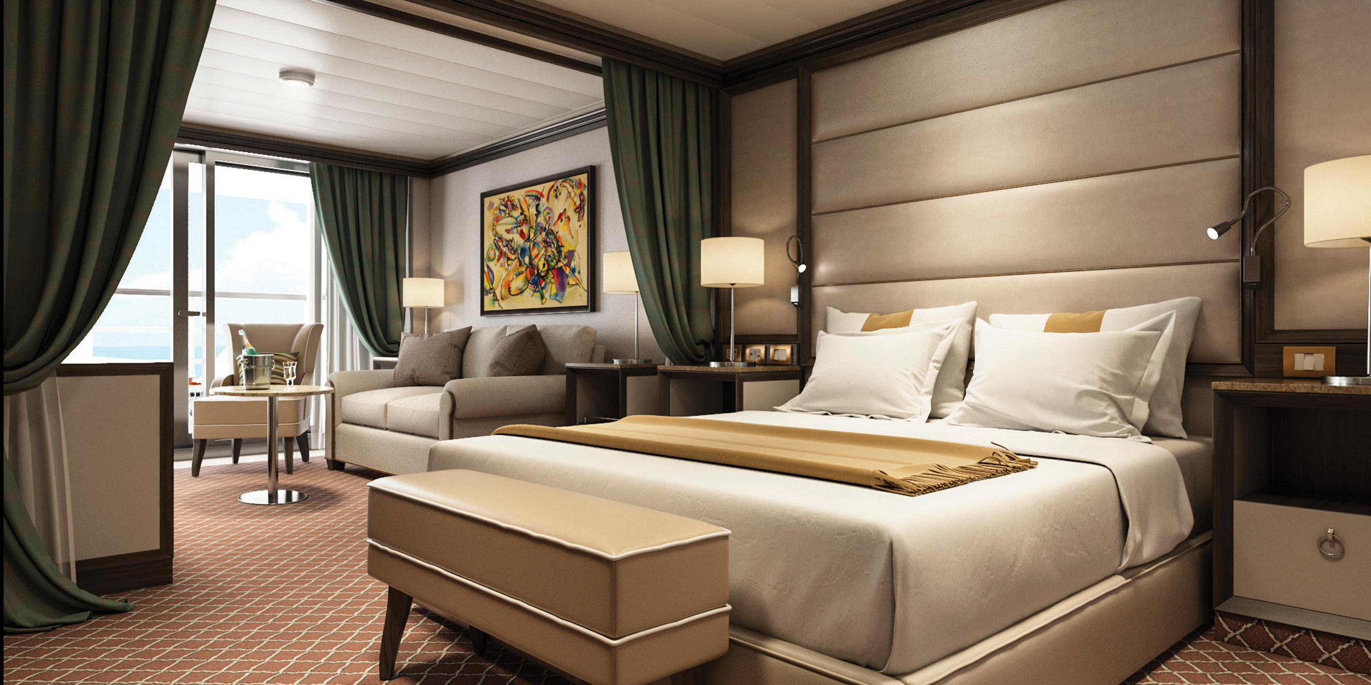 The Veranda Suite aboard Silver Muse provides generous living space for voyagers.