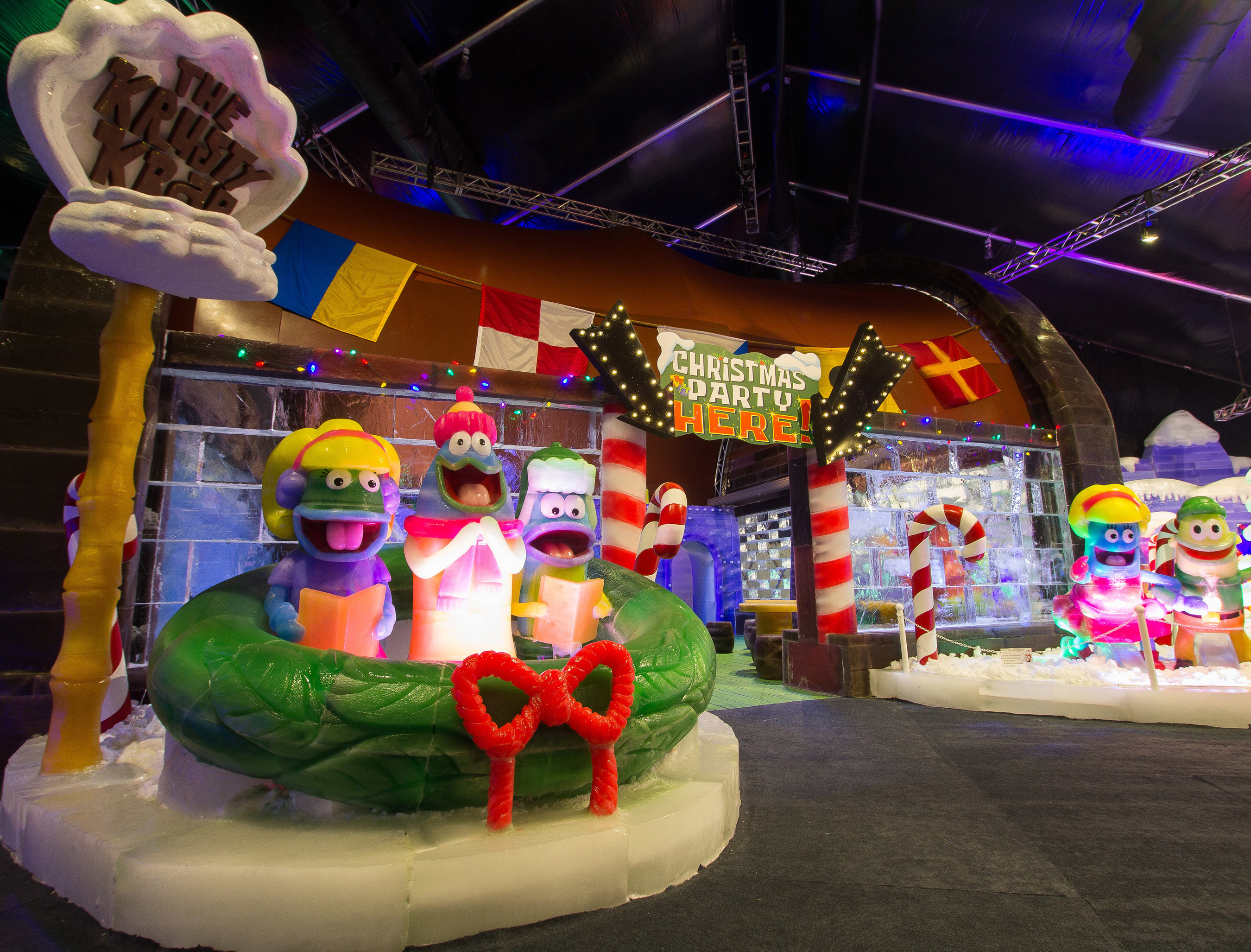For the first time in the US, guests are able to enter the Krusty Krab made of ice at Moody Gardens ICE LAND: Ice Sculptures with SpongeBob SquarePants that opened Saturday in Galveston, TX