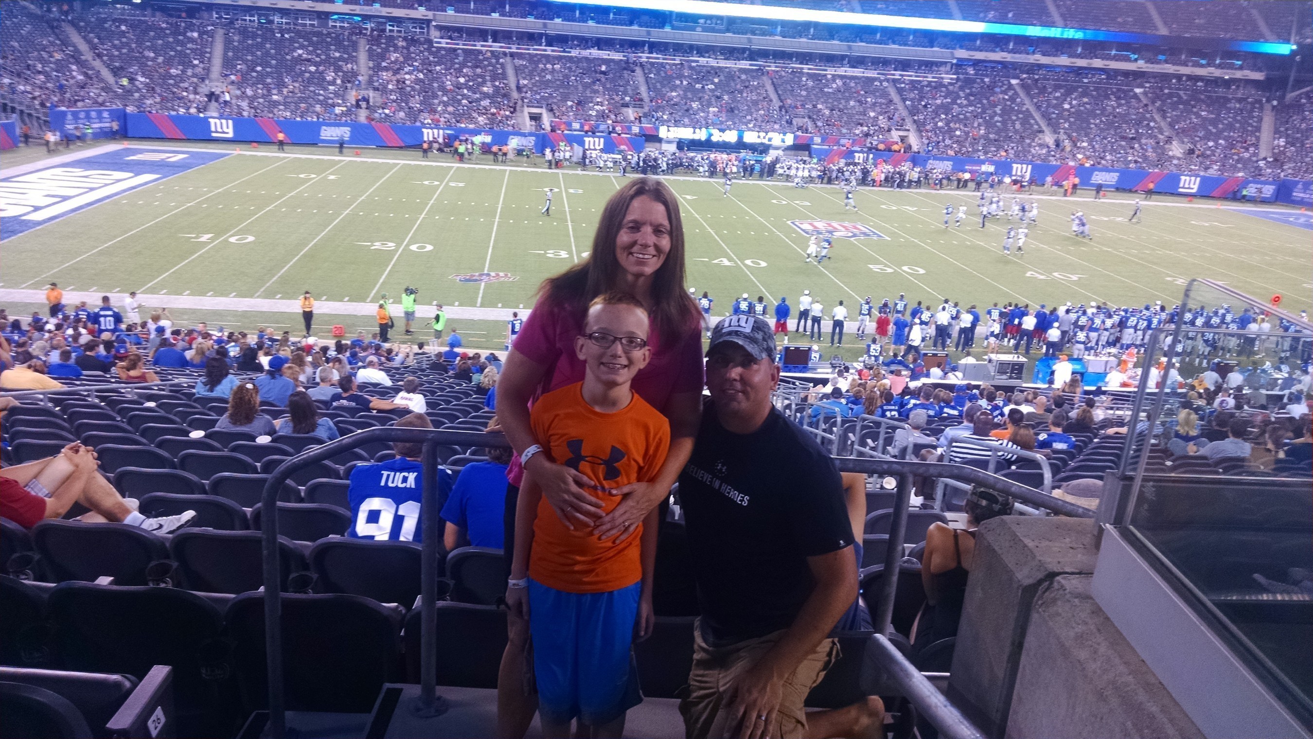 The Fiorillo Family at son Troy's first NY Giants game at MET LIFE Stadium. Applause Tickets participates in the NATB Gives Back Charity Program which sends children with health challenges and their families staying at Ronald McDonald Houses to NFL games around the country.