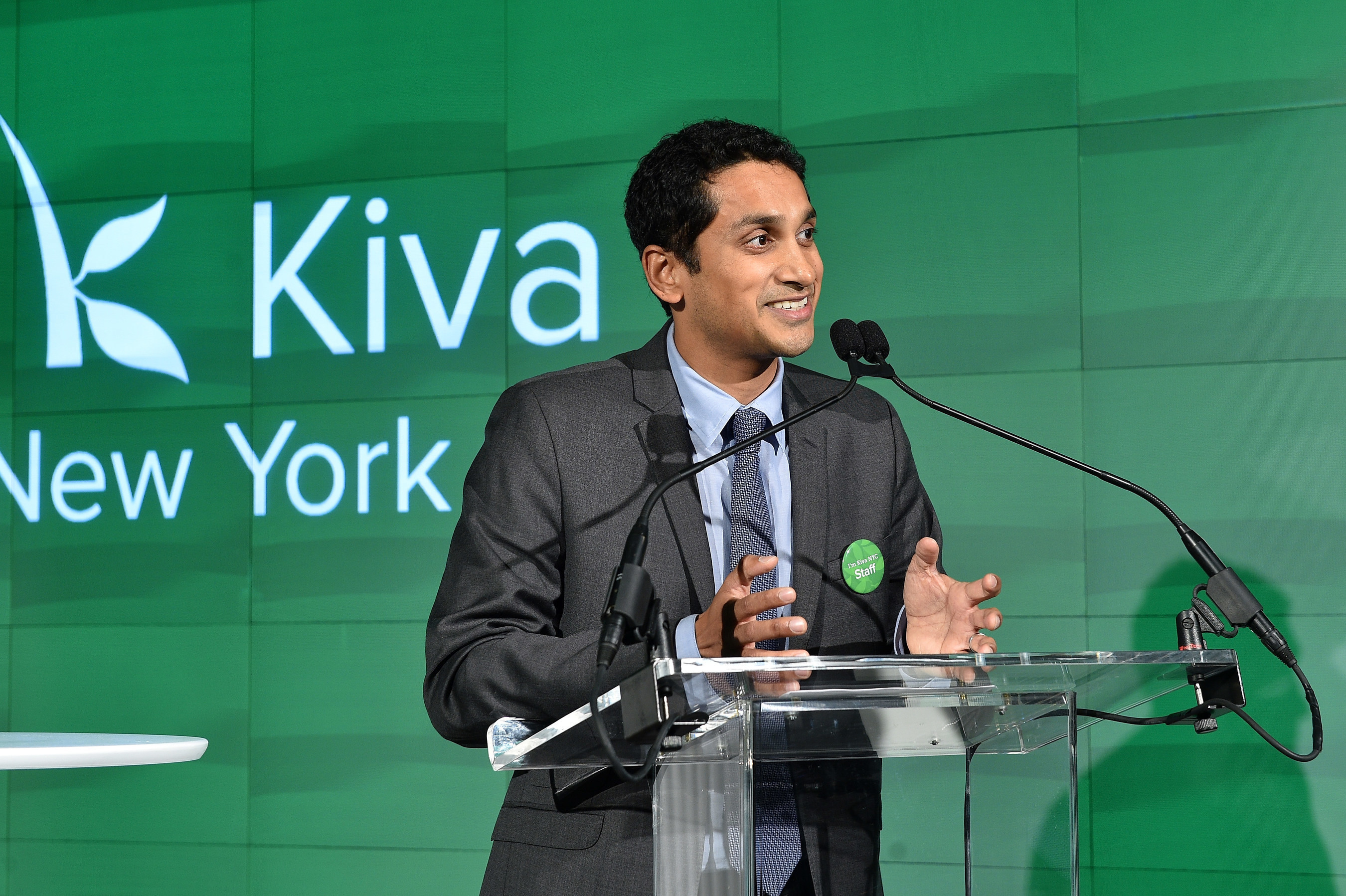 Kiva President and Co-Founder Premal Shah addresses the audience at the Kiva NYC Launch event in New York City on December 9, 2015. (Photo by Larry Busacca/Getty Images for Kiva)