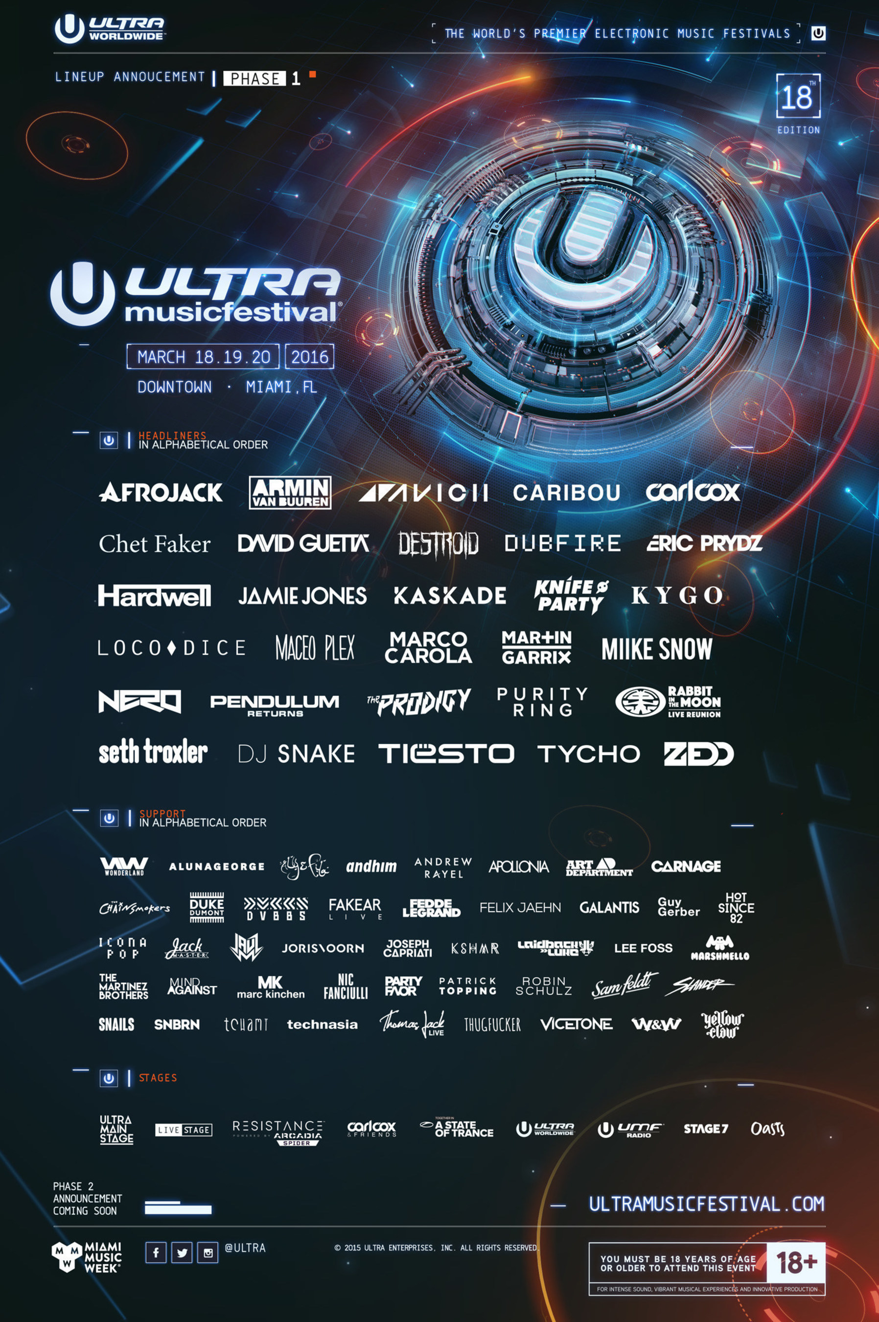Ultra Music Festival Announces Phase One Lineup For Eighteenth Annual ...