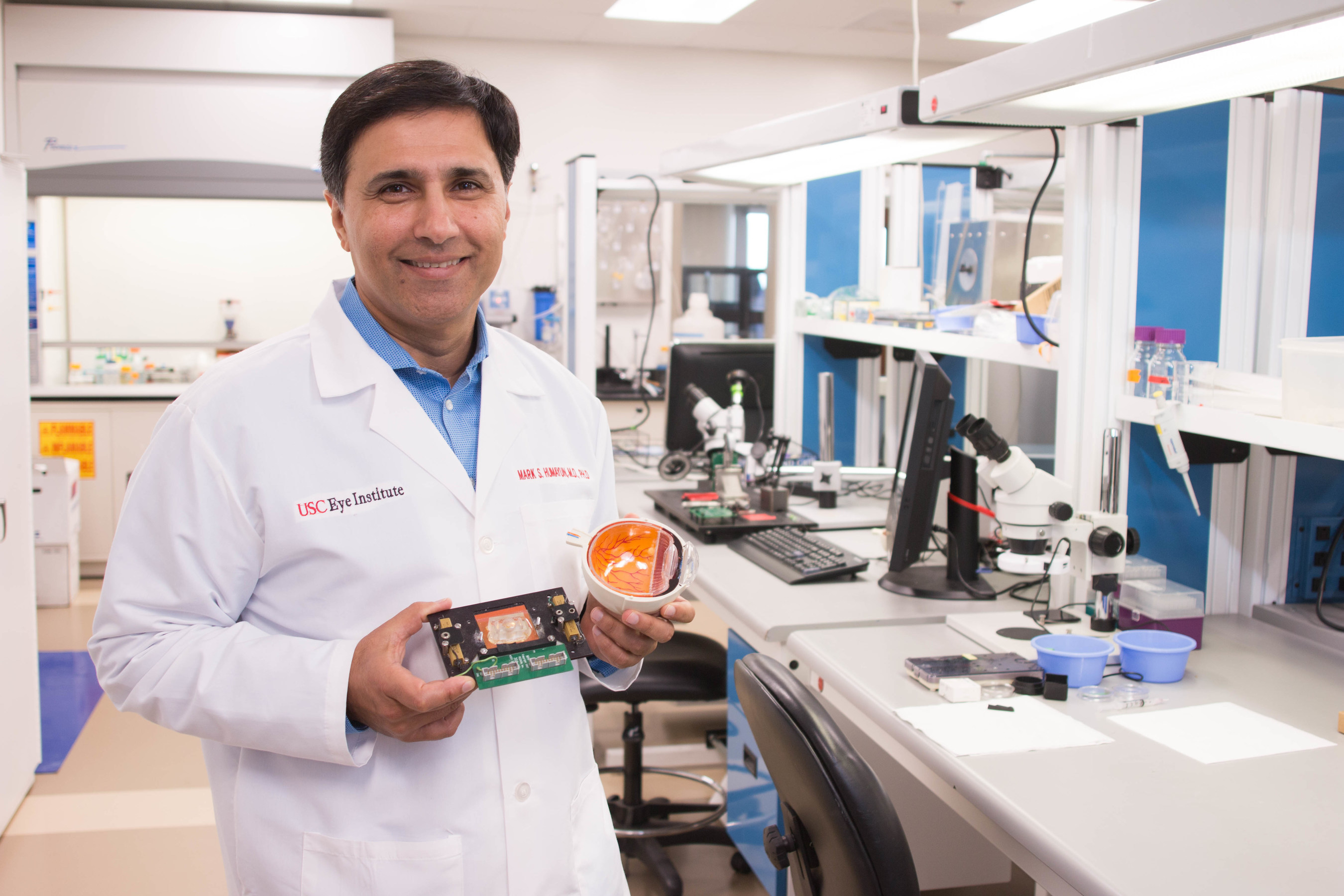 Mark S. Humayun, MD, PhD, co-director of the USC Eye Institute and creator of the Argus II retinal implant (seen in photo), to be awarded National Medal of Technology and Innovation by President Obama