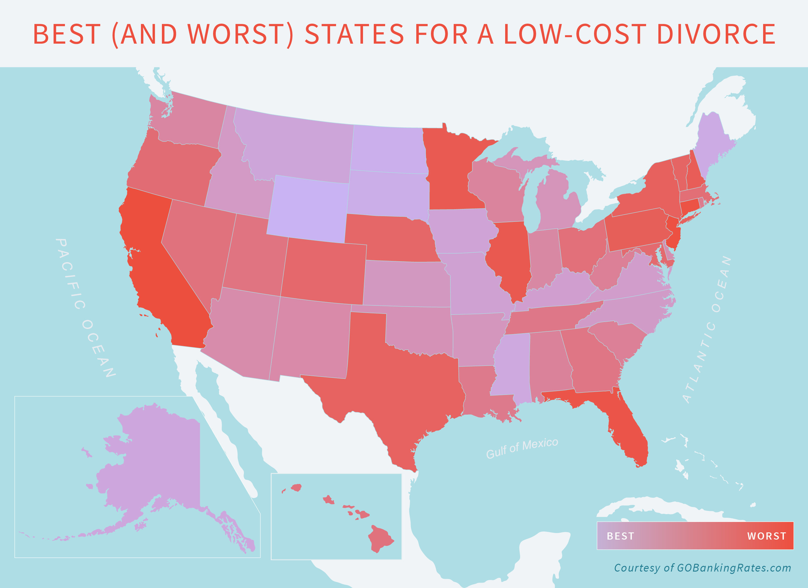 GOBankingRates study finds Wyoming is the best state to get a low-cost divorce while California is the worst