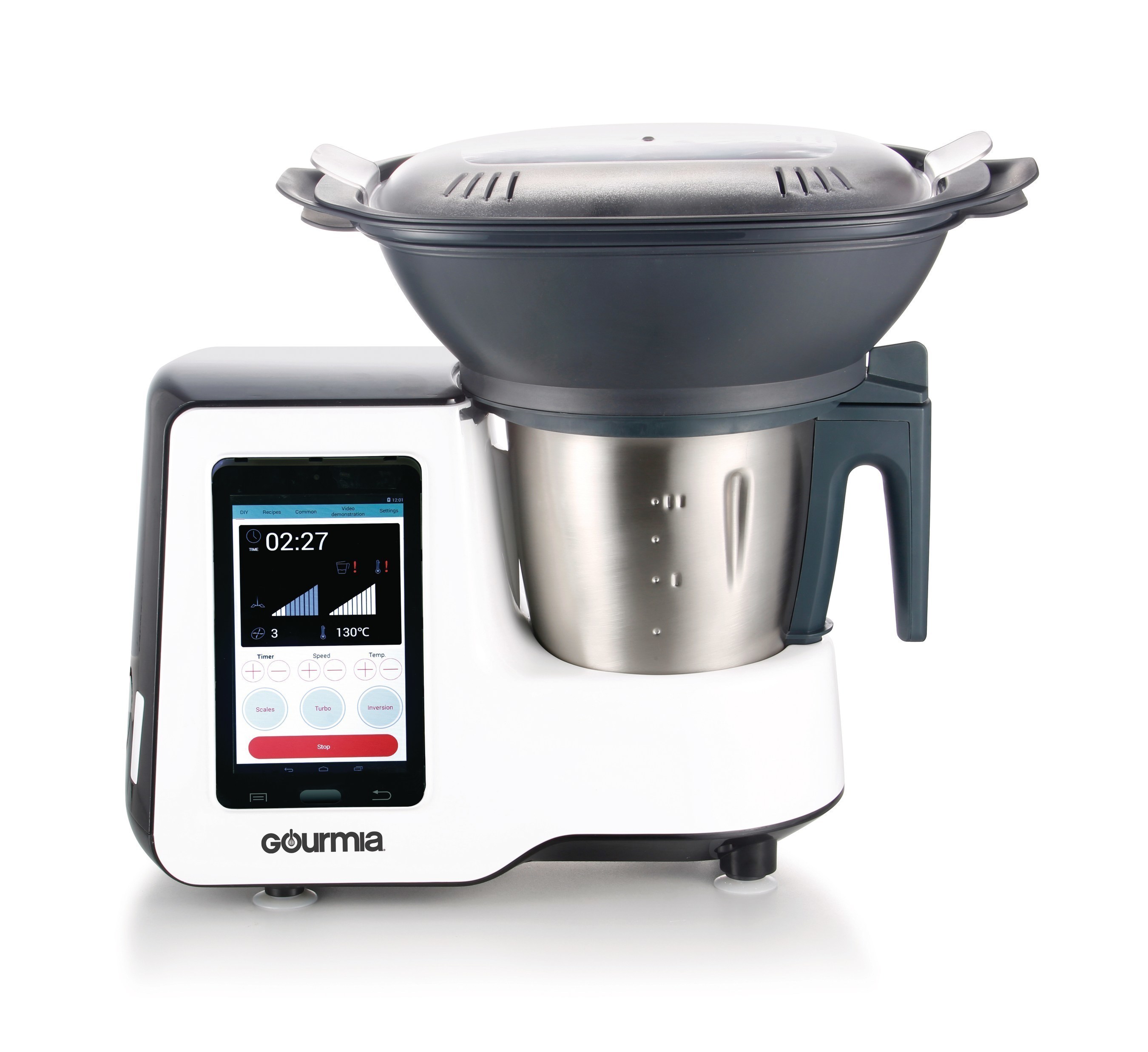 The new Gourmia GKM9000 multi-cooker kitchen machine guides cooks step-by-step through pre-programmed recipes and handles every part of the process, from chopping and mixing to cooking.