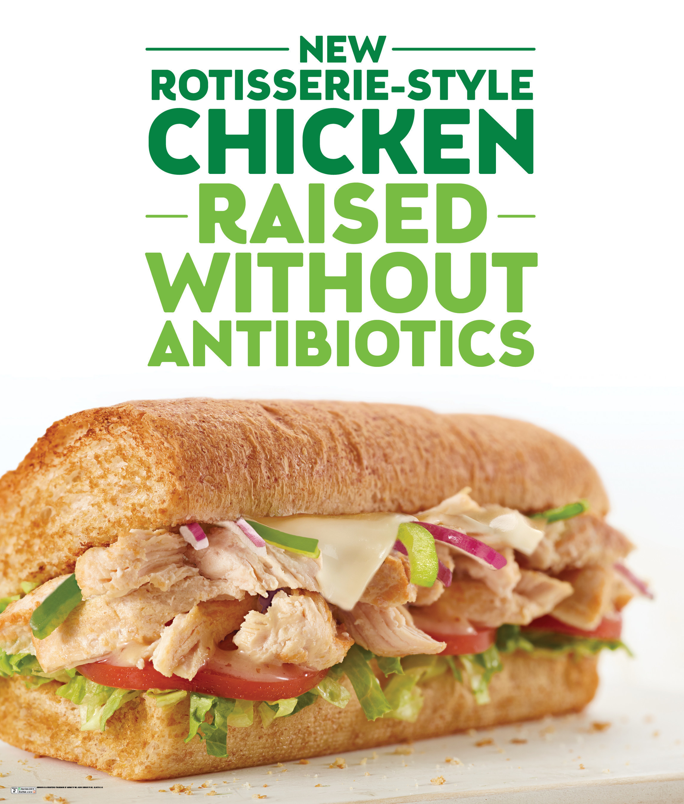 SUBWAY(R) Sandwich Shop Introduces New Rotisserie-Style Chicken Raised without Antibiotics