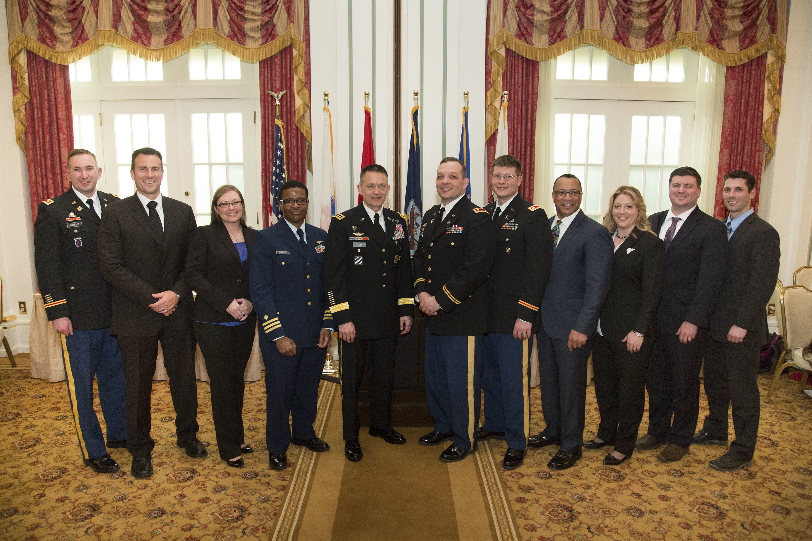 Washington, D.C., USA - March 24, 2016: Graduates of the Institute for Defense and Business IU-UNC LogMBA program pose with General Dan Allyn, the Vice Chief of Staff of the Army, who delivered the commencement address for the graduation ceremony held at the Army and Navy Club. Photo by Ian Wagreich / (C) Ian Wagreich Photography
