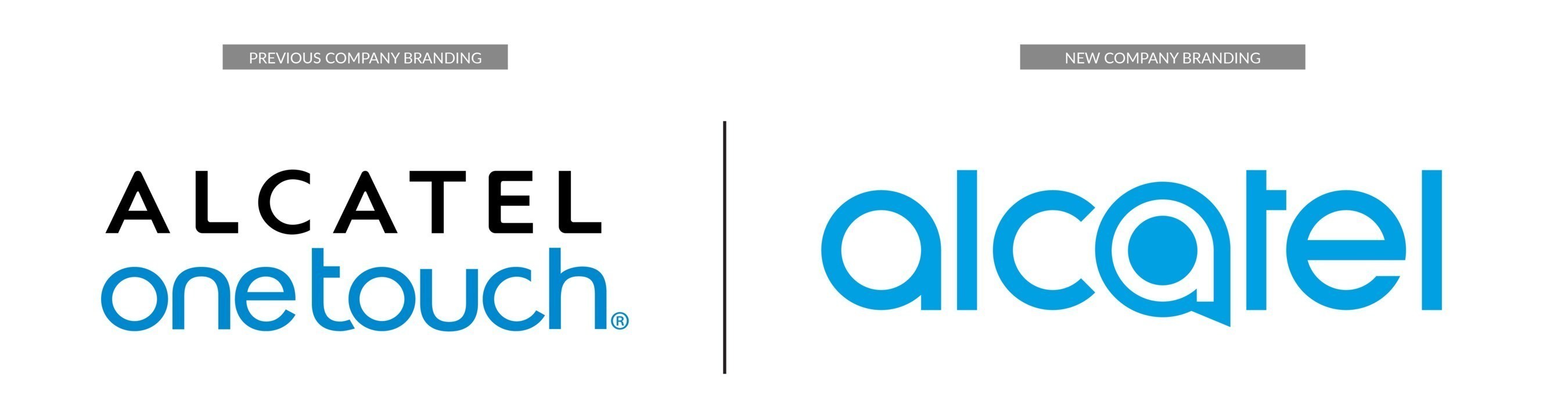 Previous Alcatel branding (Left) versus the new company branding unveiled at 2016 Mobile World Congress (Right).