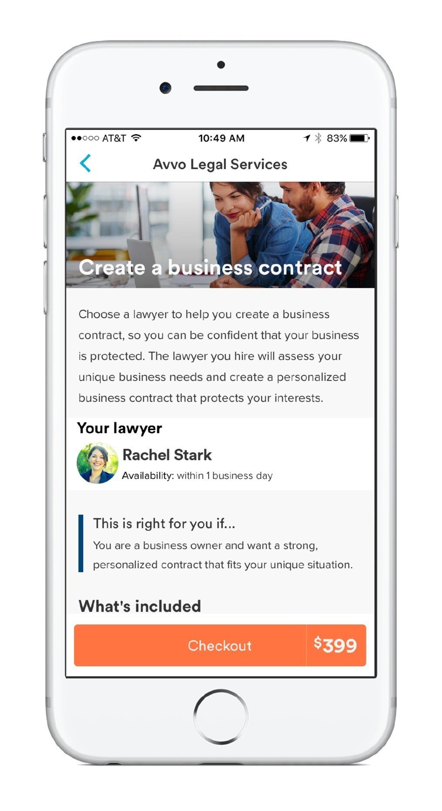 Avvo app with Avvo Legal Services - Create a Business Contract
