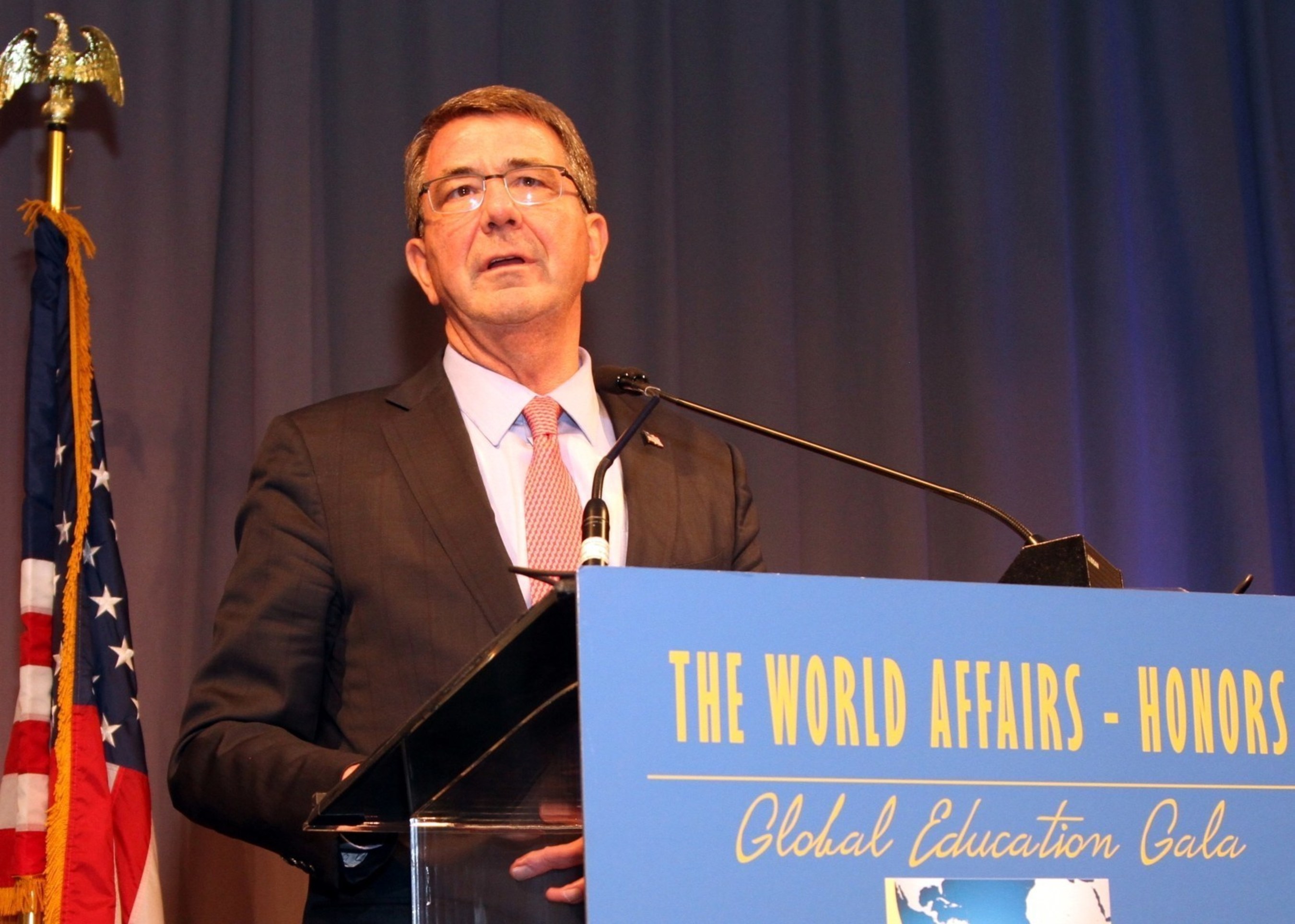 Secretary of Defense Ash Carter delivers the Keynote Address at the World Affairs HONORS: Gala on March 29. Carter was presented with the International Public Service Award at the Council's 36th Annual Gala to support Global Education. *Credit: Focused Images*