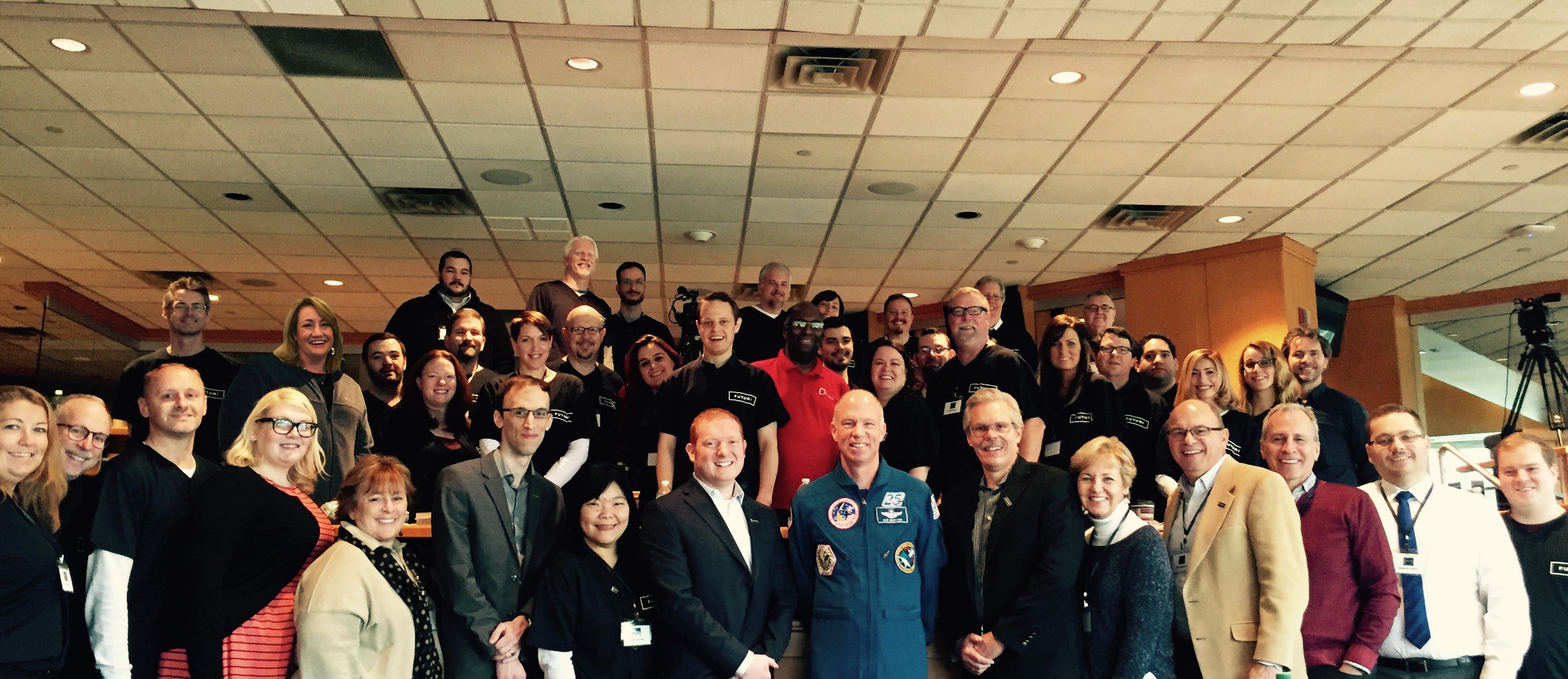 The Futuri Media team at a recent company meeting with Astronaut Rick Searfoss.