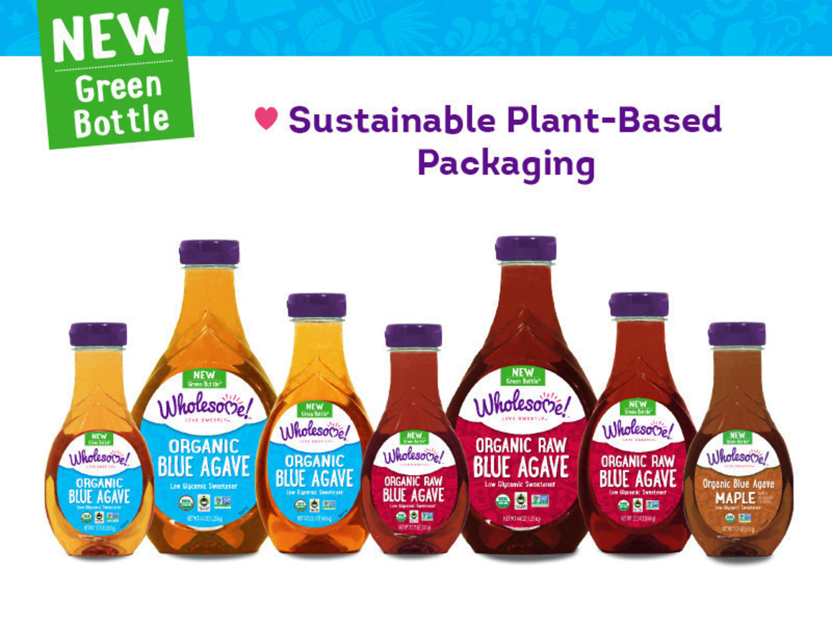 Wholesome! is transitioning its seven-bottle Organic Blue Agave line into a custom recyclable Green Bottle. The eco-friendly bottles are made from up to 30% plant-based PET and are recyclable and BPA free. The Green Bottles will be available in 11.75, 23.5 and 44 ounces and will flow through store shelves in late summer 2016.