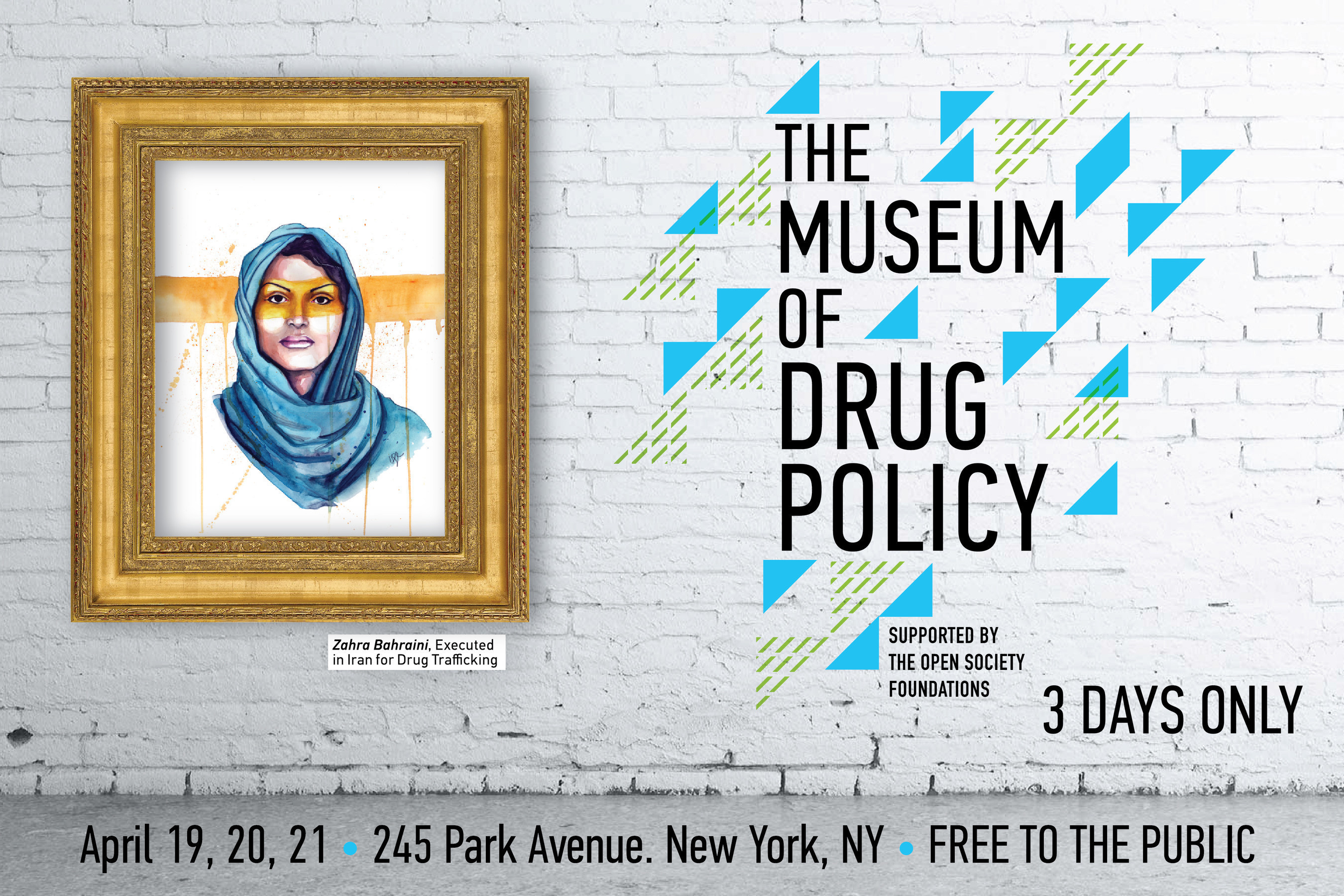3 DAYS ONLY! FREE! Museum of Drug Policy featuring 40 artists, powerful programs and special guests. 245 Park Ave., NYC.