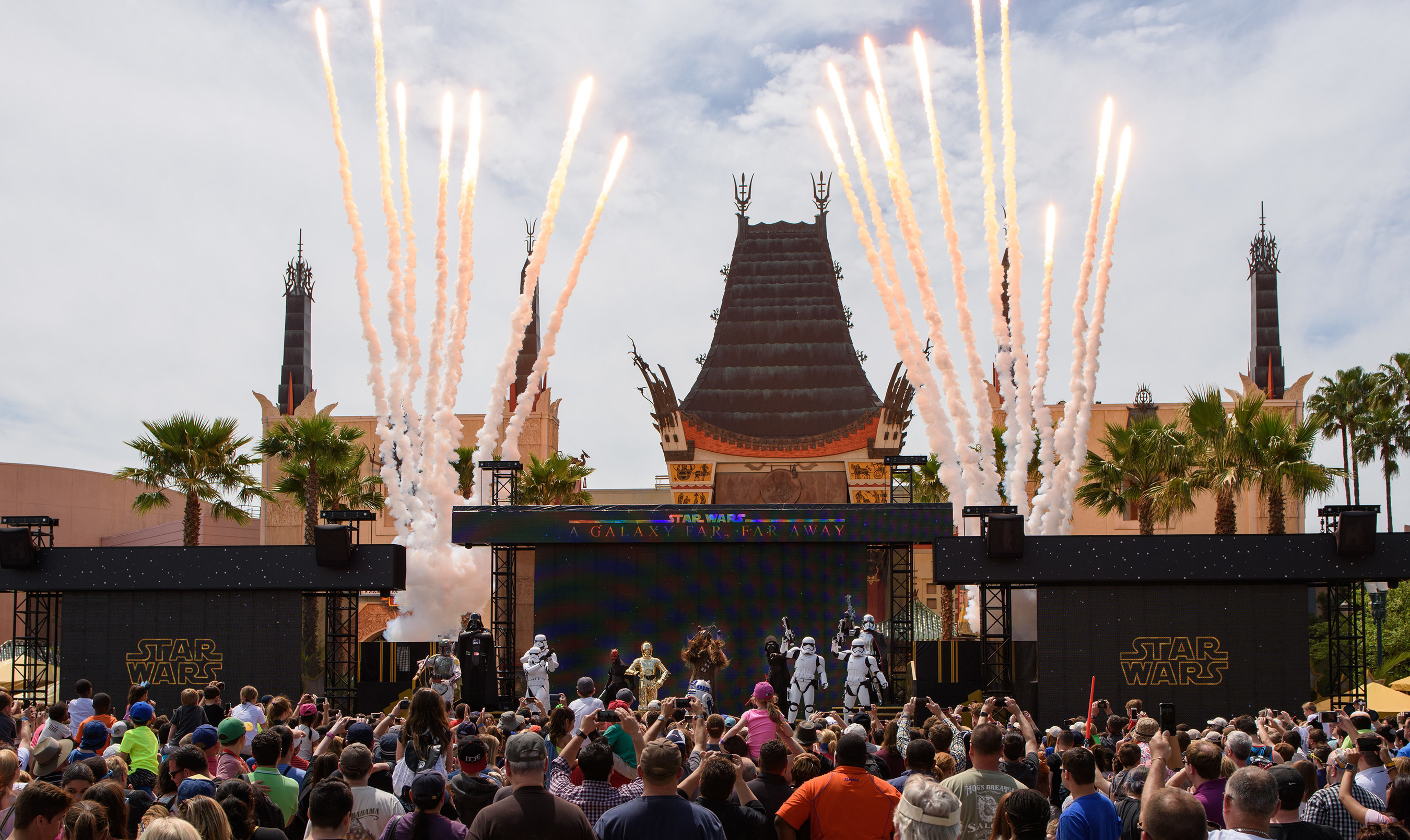 This new live, stage show celebrates iconic moments from the Star Wars saga with live vignettes featuring popular Star Wars characters, such as Kylo Ren, Chewbacca, Darth Vader and Darth Maul. The show takes place multiple times each day at the Center Stage area near The Great Movie Ride. (Todd Anderson, photographer)