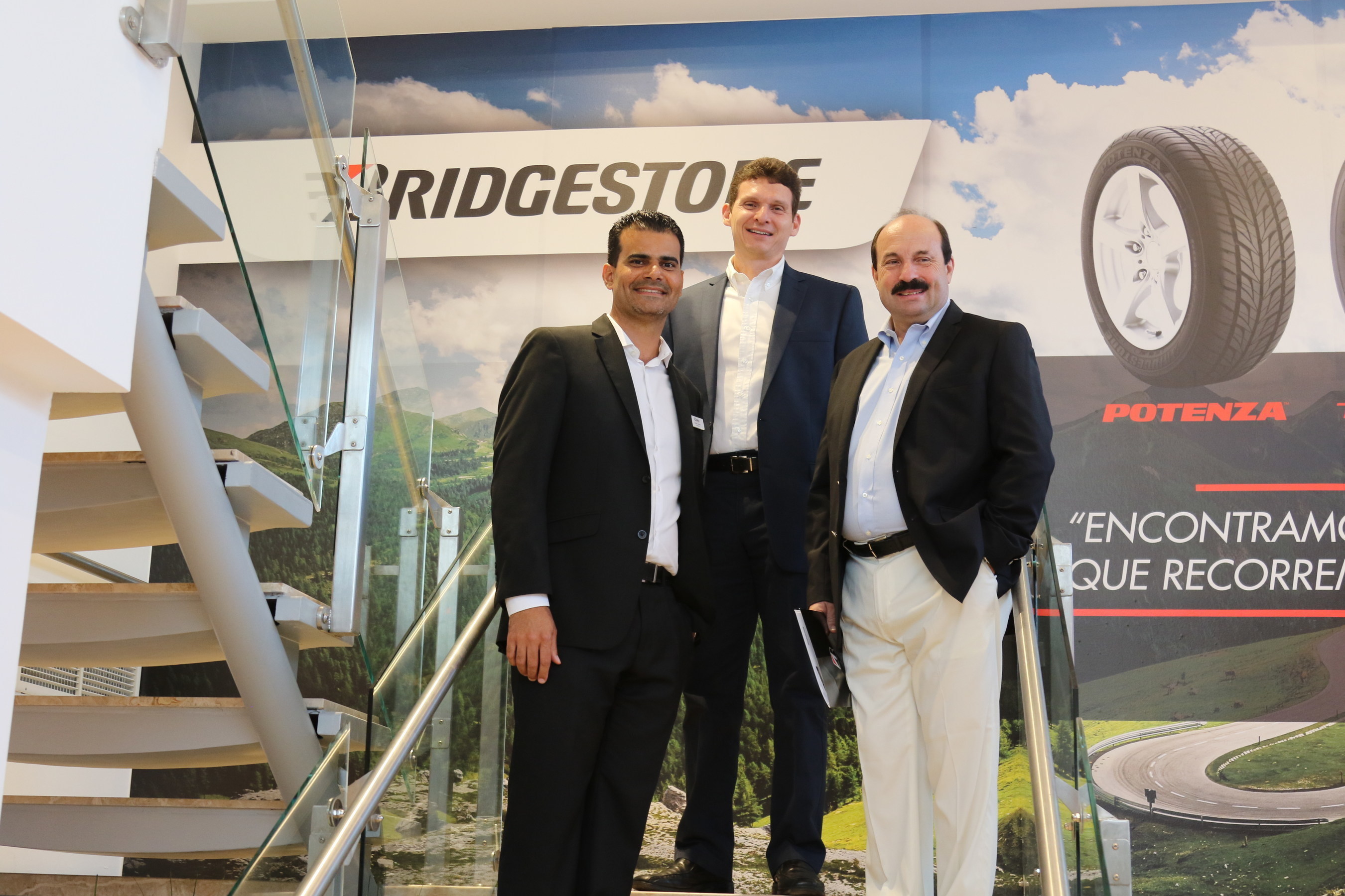 Bridgestone Executives from left to right: Josue Correa, President of Correa Tire Distributors; Erick Herrera, Country Manager of Bridgestone Costa Rica, and Daniel Benvenuti; President of BS-LAN.