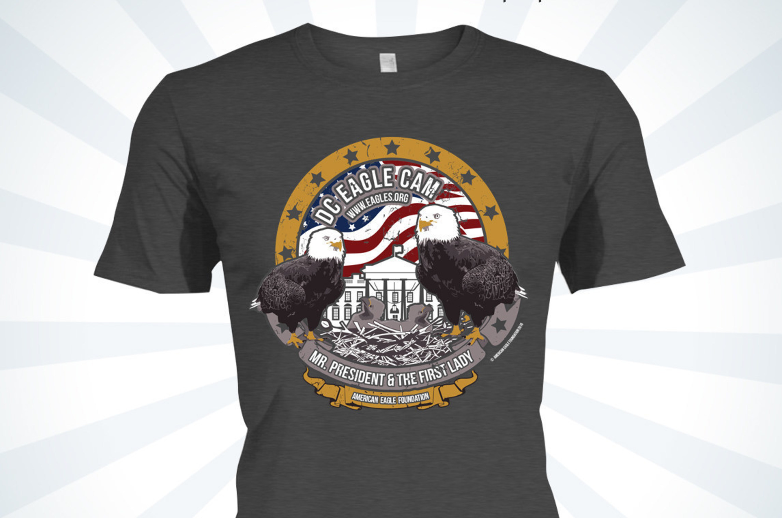 The 501(c)(3) non-profit American Eagle Foundation, which provides the high-definition streaming, camera operation, and web-presence for the DC Eagle Cam project, has launched a special t-shirt fundraiser to help keep the project running successfully. 100% of net proceeds from this fundraiser will be utilized directly for the streaming and operational costs of the project. Photo Copyright American Eagle Foundation 2016