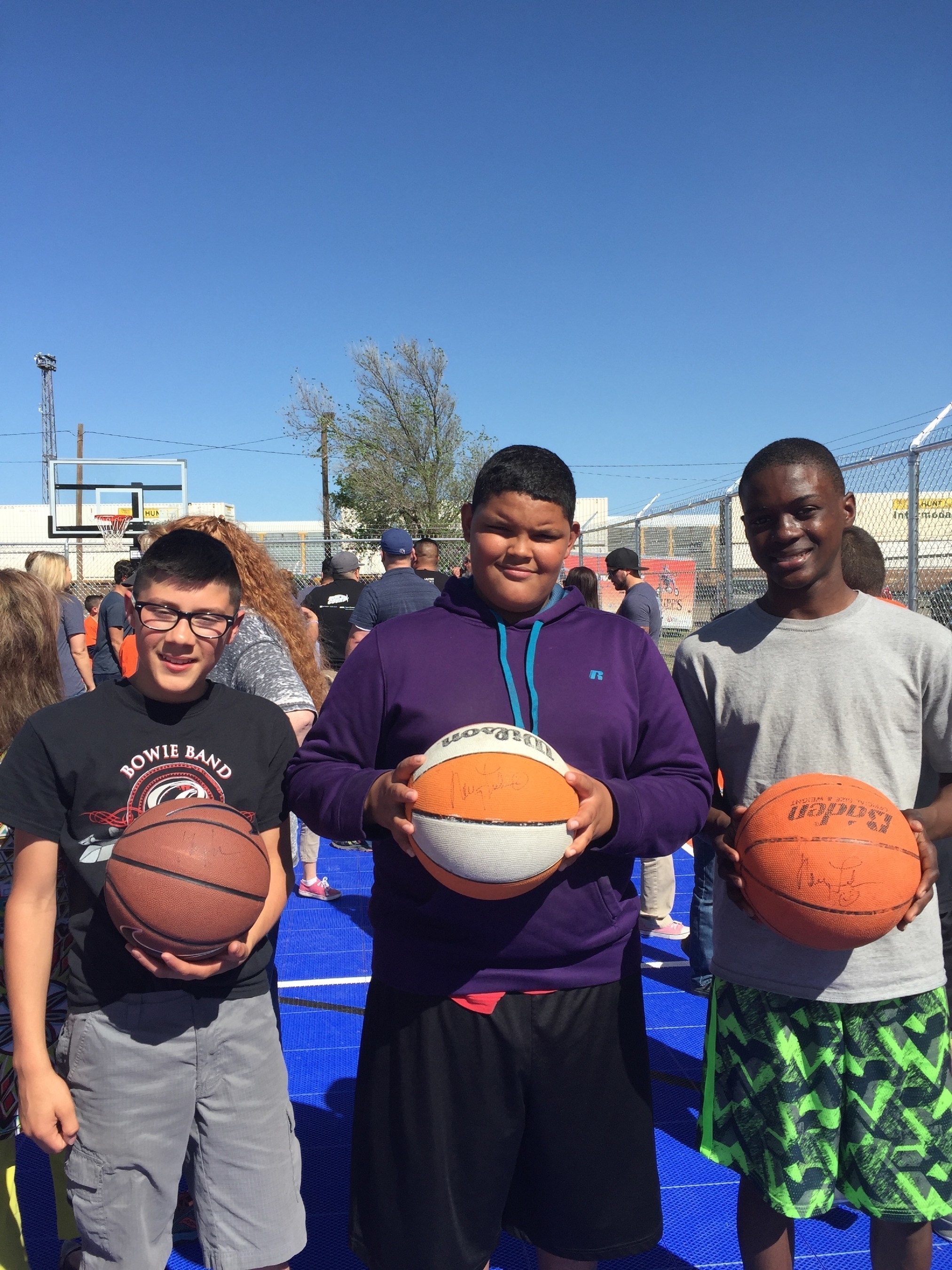 "Maverick" Boys & Girls Club Amarillo members, Jose, Malachi, Toddrick express thanks for new DreamCourt, donated by WorldVentures Foundation and Nancy Lieberman Charities