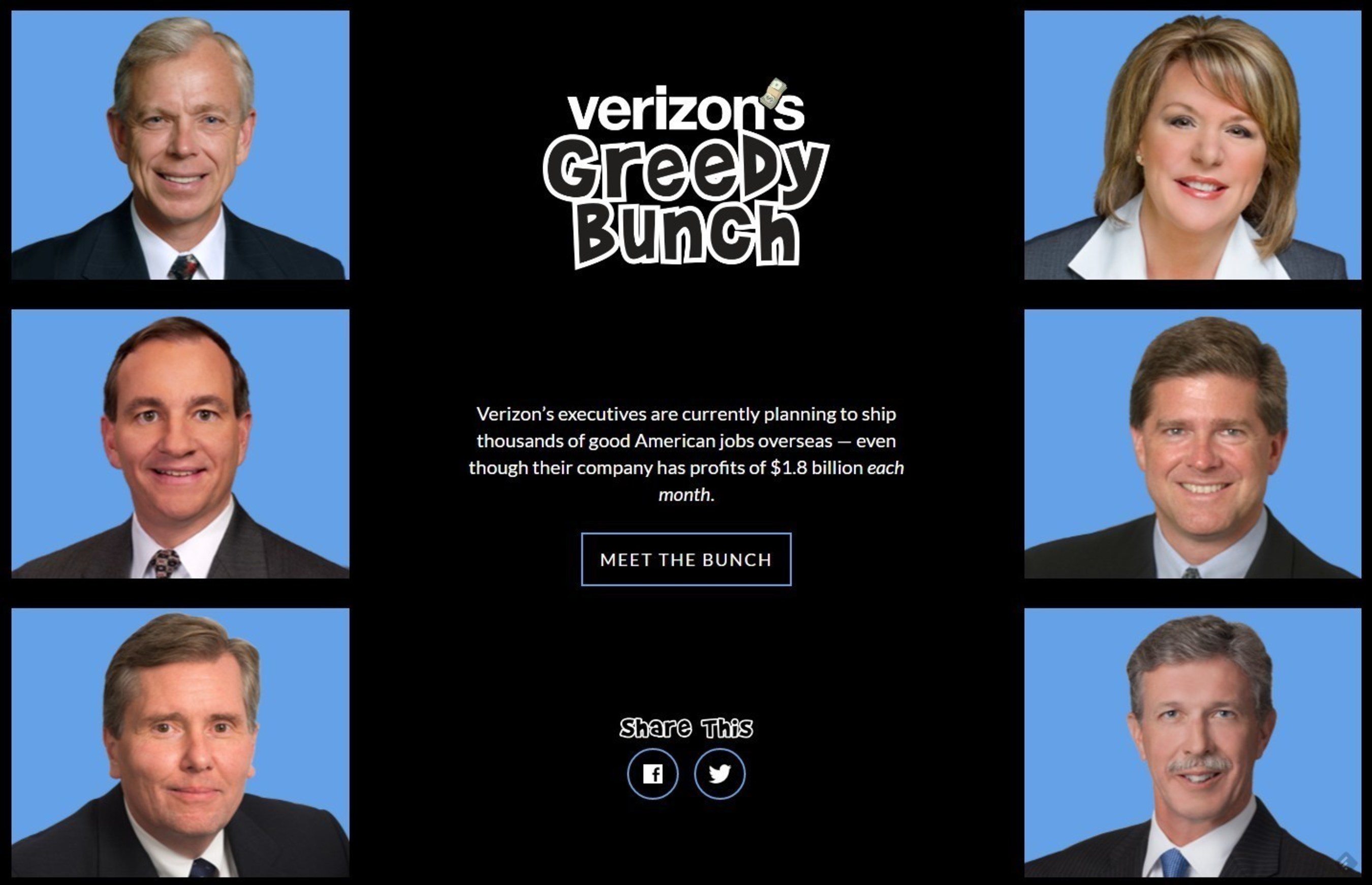 Verizon's Greedy Bunch: CWA Launches VerizonGreed.com As Verizon Moves to Cut Off Benefits for 100K Workers, Family Members