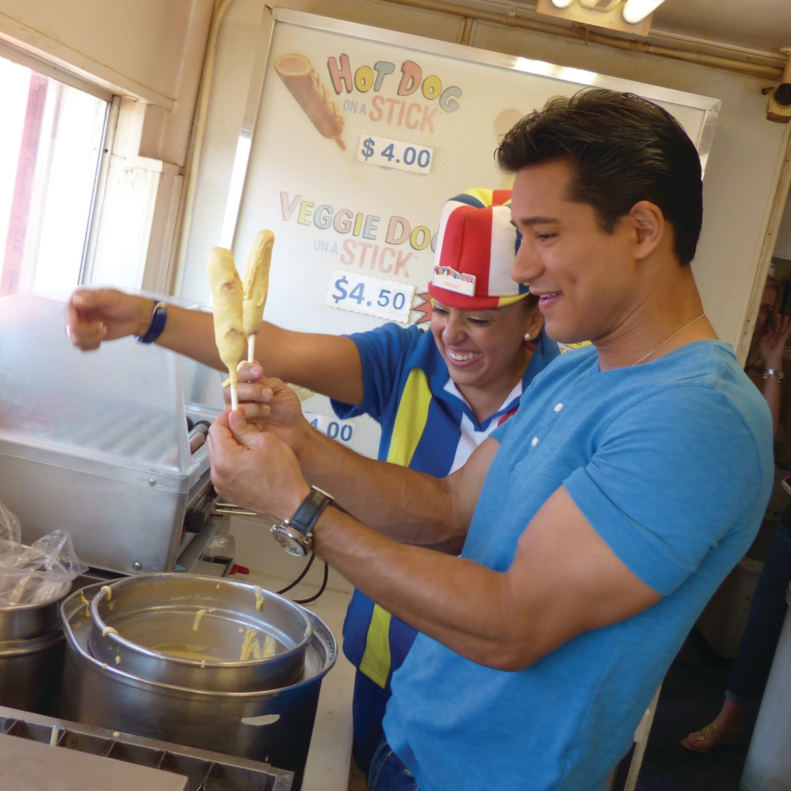 Mario Lopez Learns to Make a Famous Hot Dog on a Stick