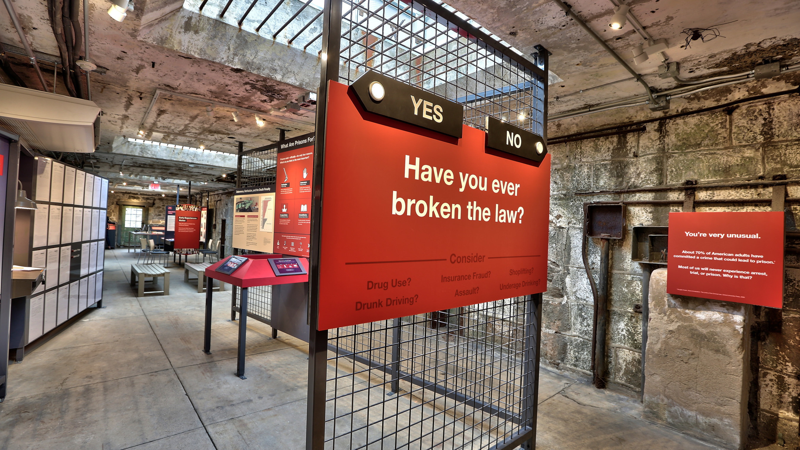 "Prisons Today: Questions in the Age of Mass Incarceration" challenges visitors to reexamine their notions about the role and effectiveness of prisons in America. This groundbreaking new exhibit at Eastern State Penitentiary in Philadelphia, PA, is the first major museum exhibit to tackle this subject matter. Photo by Darryl Moran