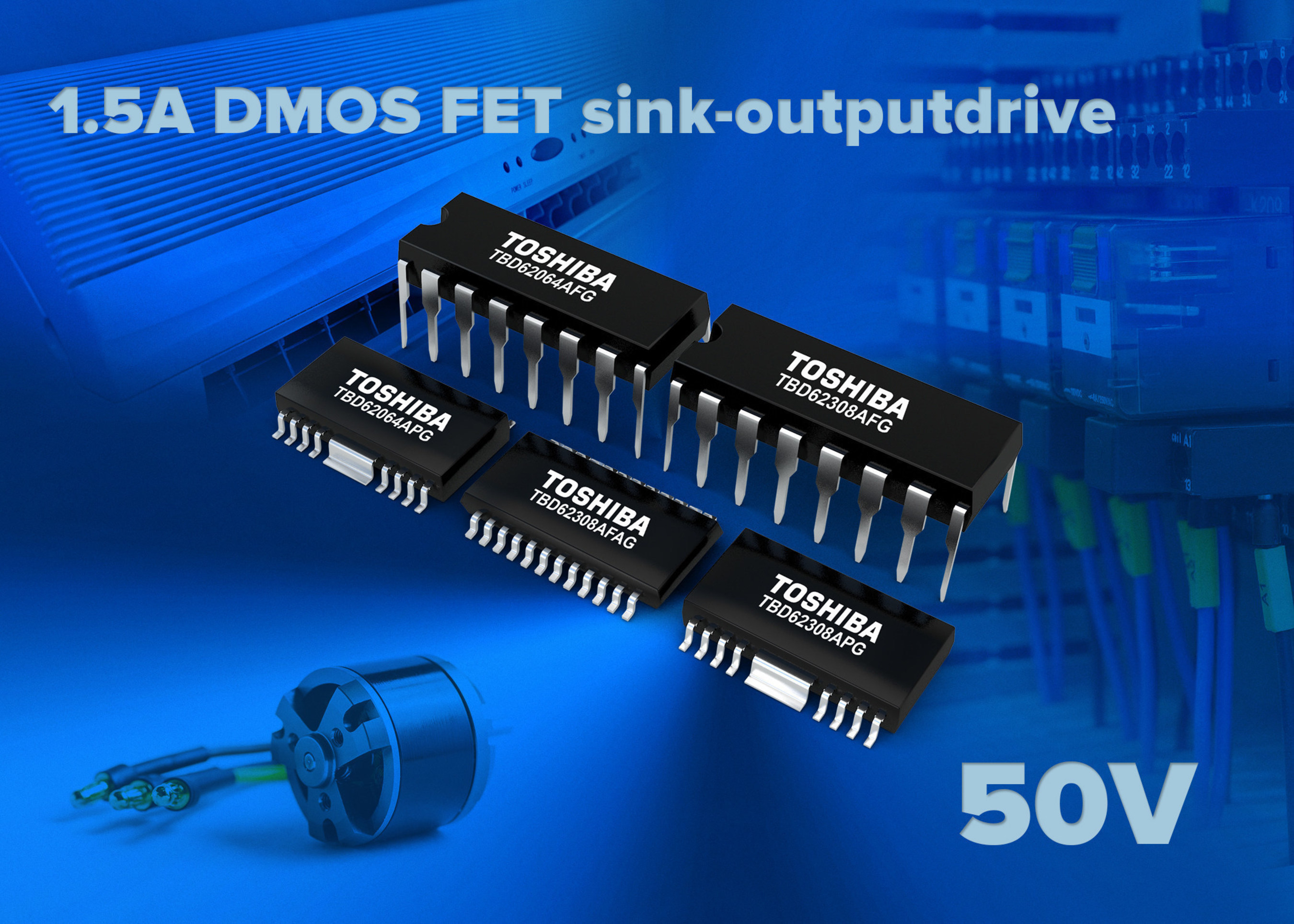 Toshiba's new TBD62064A and TBD62308A series of DMOS FET arrays cut power loss in high-voltage applications by 38 percent.