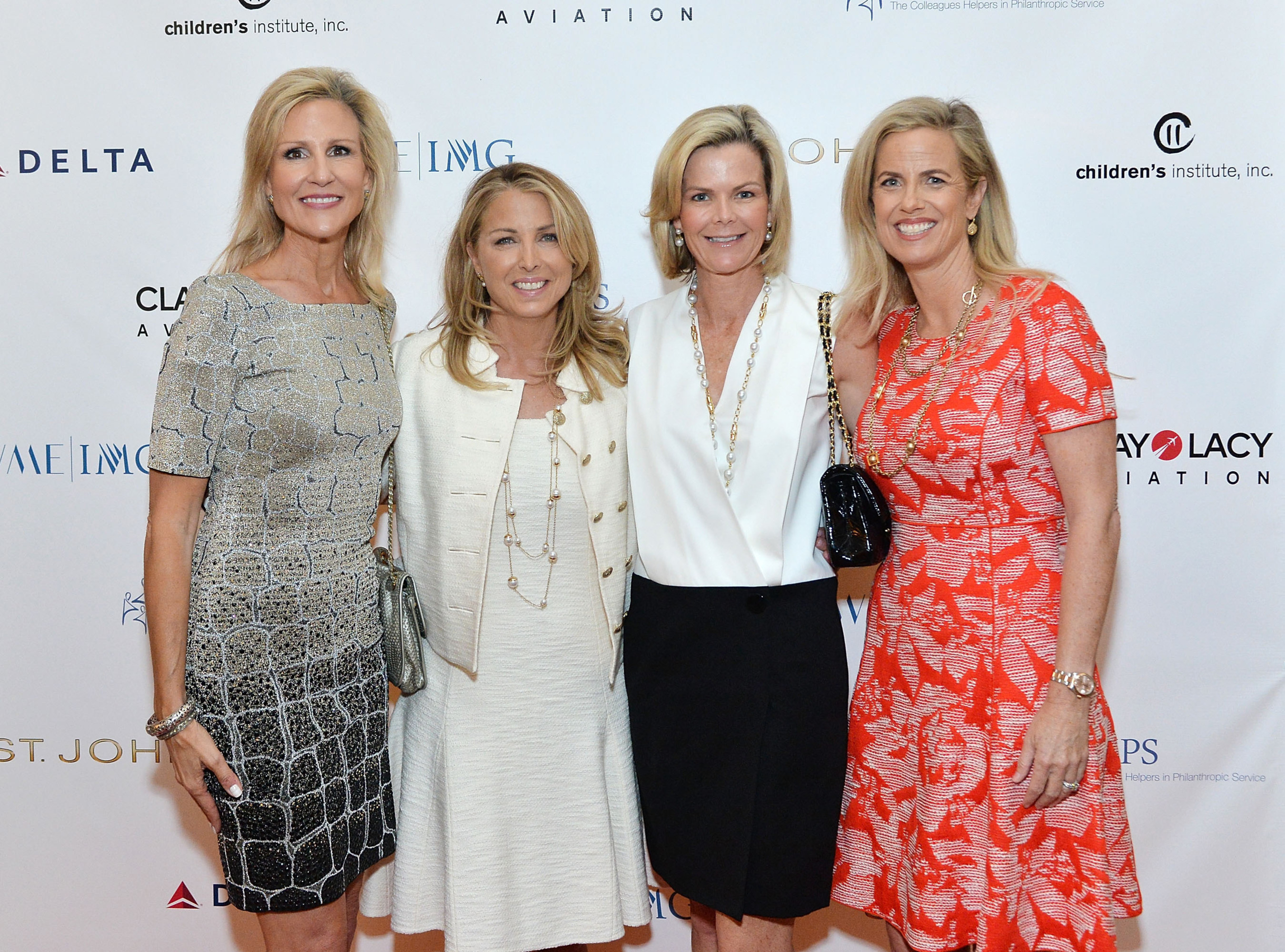 BEVERLY HILLS, CA - (L-R) Jill Olofson; Tricia Elattrache; Stephanie Booth Shafran and Colleen Pennell attend the CHIPS 2016 Spring Luncheon and Fashion Show, Benefitting Children's Institute, Inc. (CII) The event--held at The Beverly Hills Hotel--honored Stanley and Fiona Druckenmiller and featured the St. John Pre-Fall 2016 Collection.