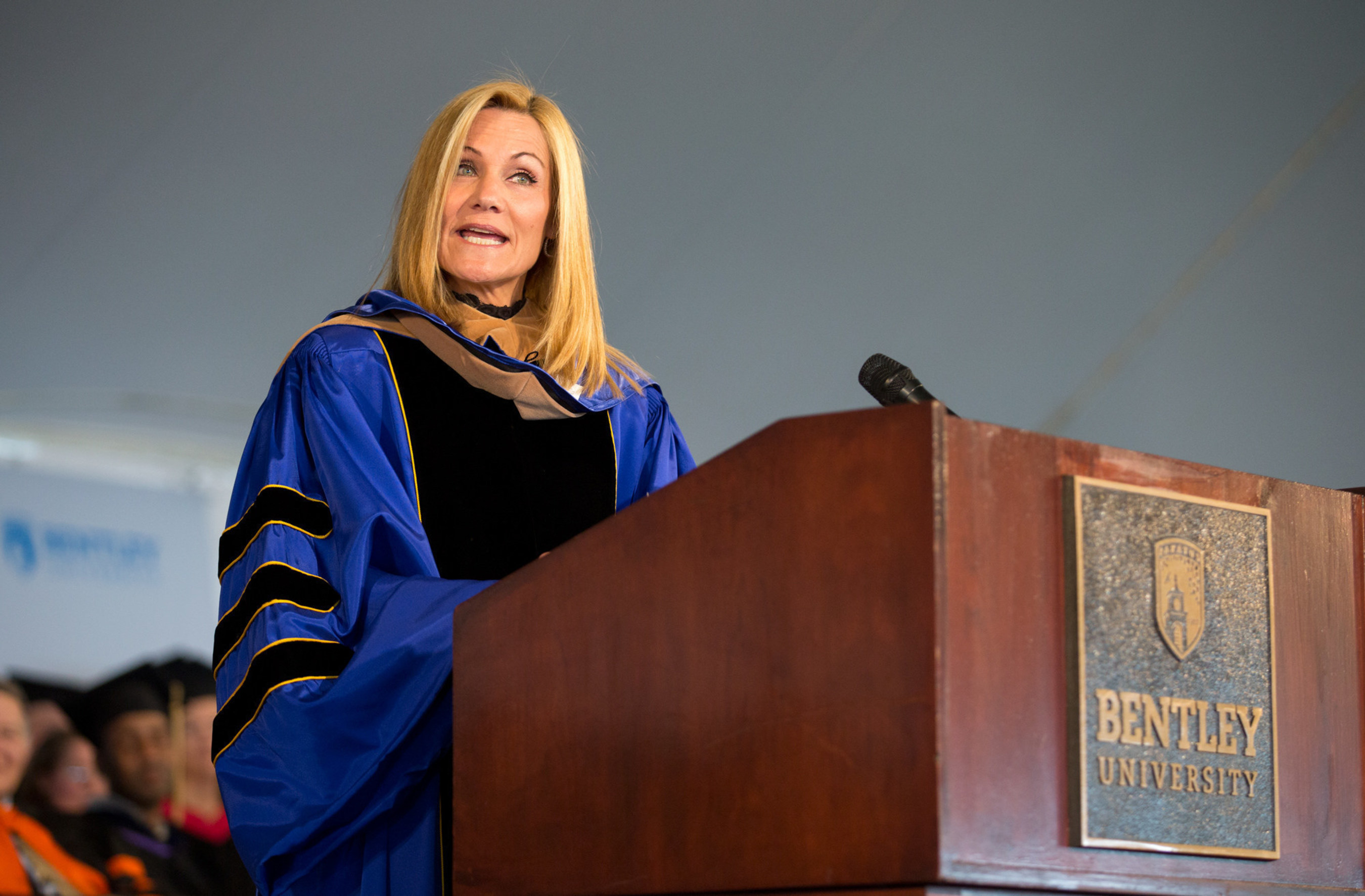 Keynote speaker Karen Kaplan, chairman and CEO of Hill Holliday advertising agency, challenged graduates at Bentley University's 97th annual undergraduate commencement ceremony to be the CEO of every job they hold -- no matter the position. Approximately 8,000 people attended the ceremony held on May 21, 2016.