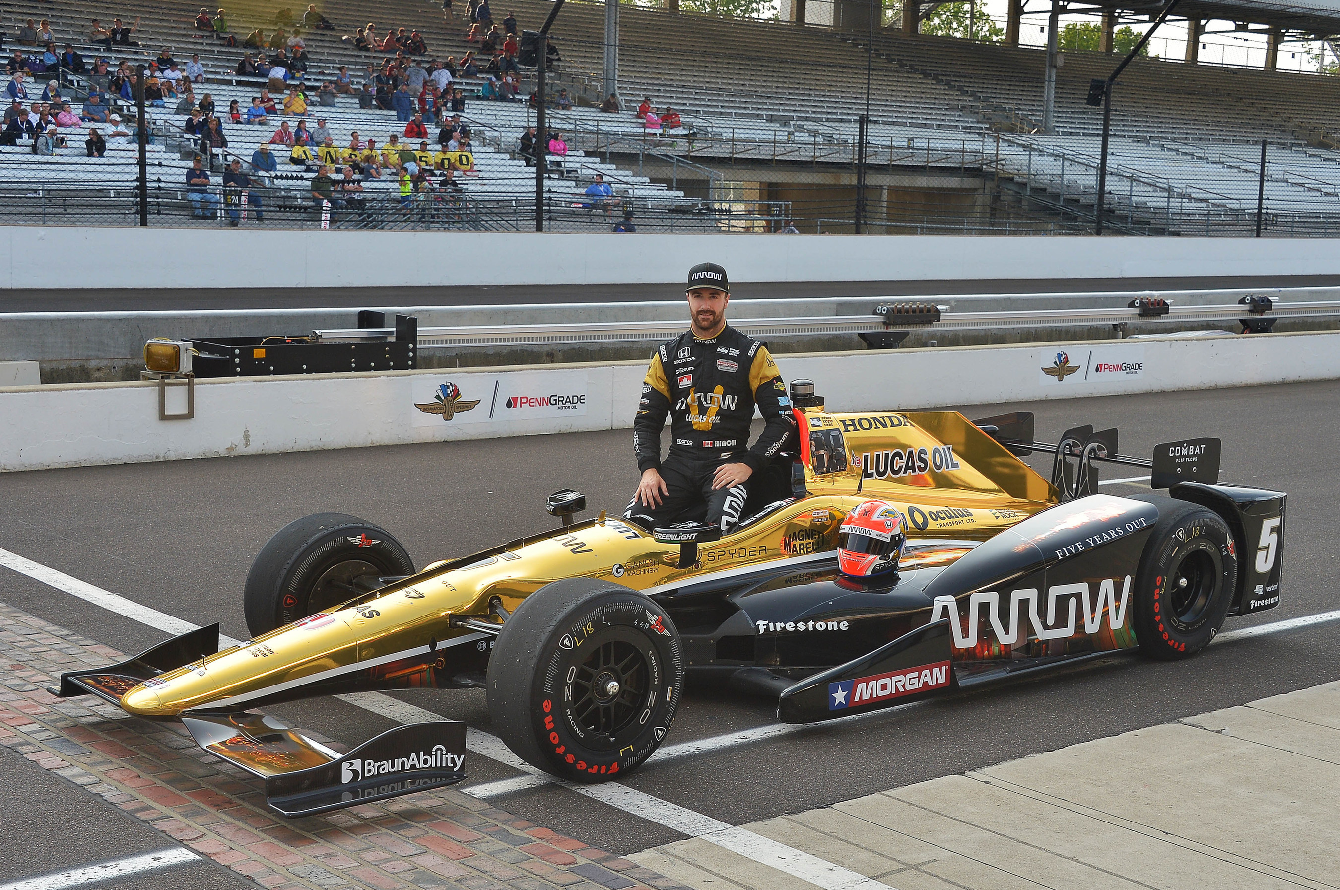 Honda's James Hinchcliffe will start from the pole in Sunday's 100th running of the Indianapolis 500