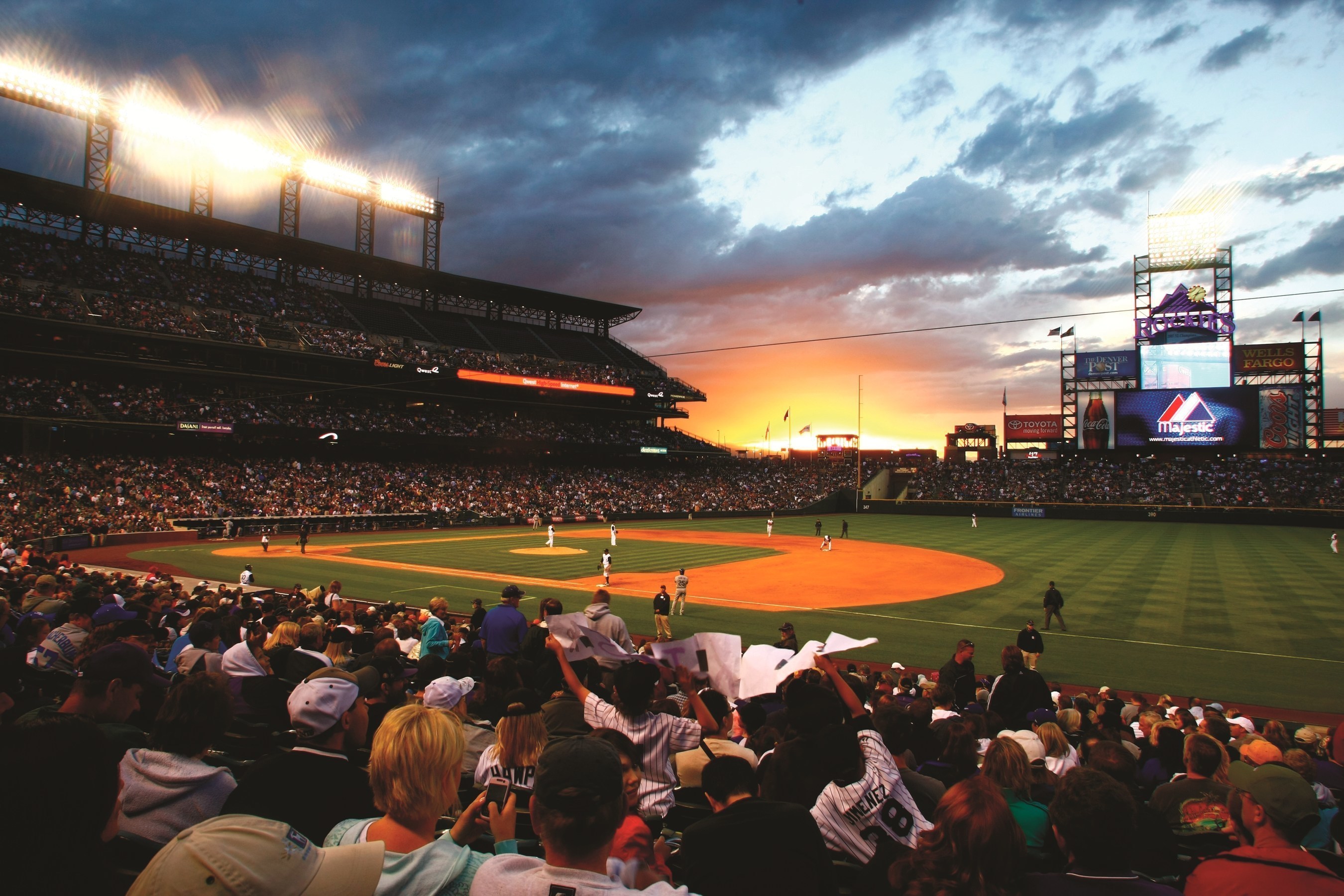 Sunset over Denver's Coors Field, home of Major League Baseball's Colorado Rockies. Credit: VISIT DENVER