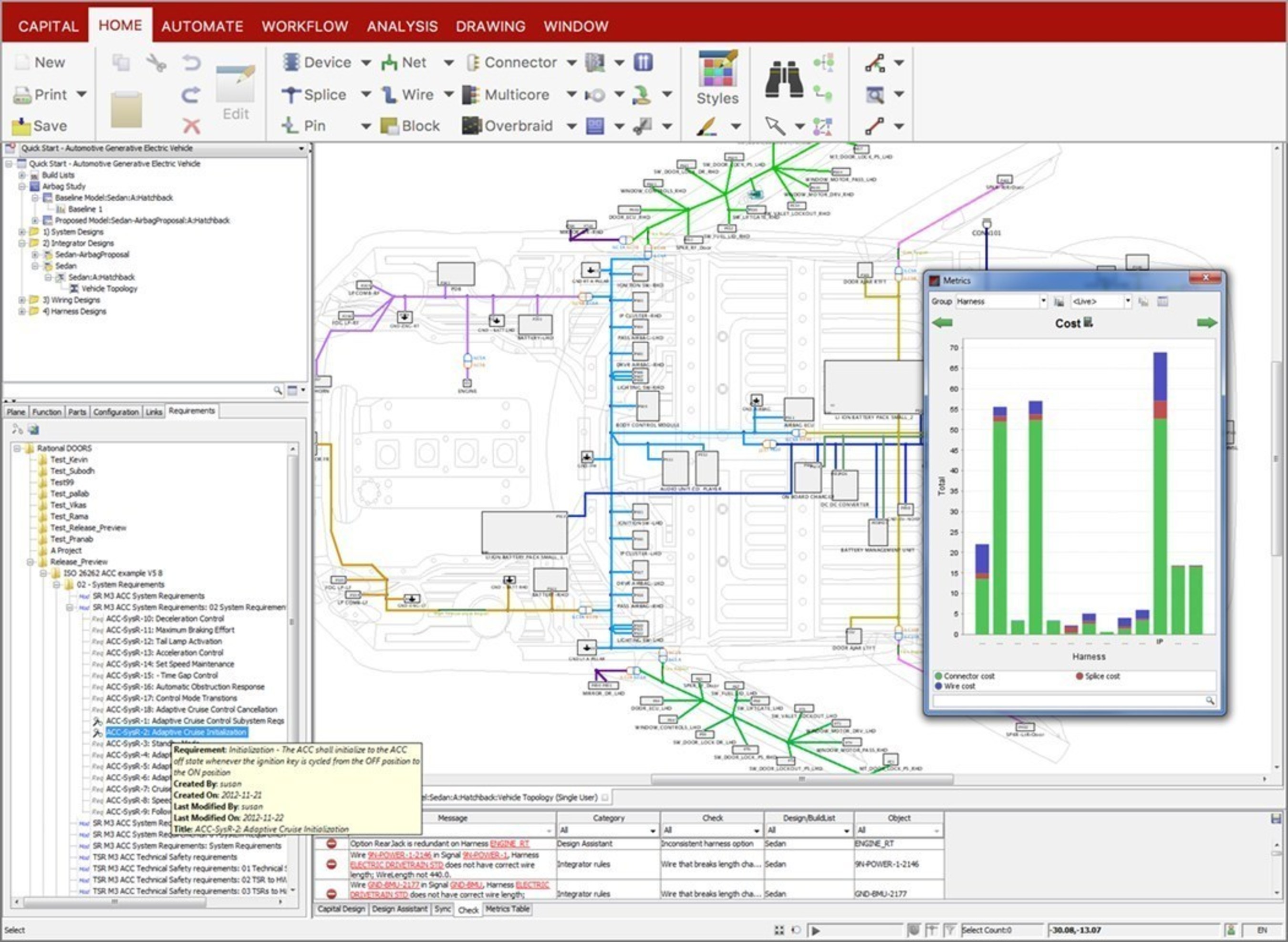 Capital tools at Lear include connectivity capture, platform level wiring synthesis, design optimization & verification, and electrical simulation.