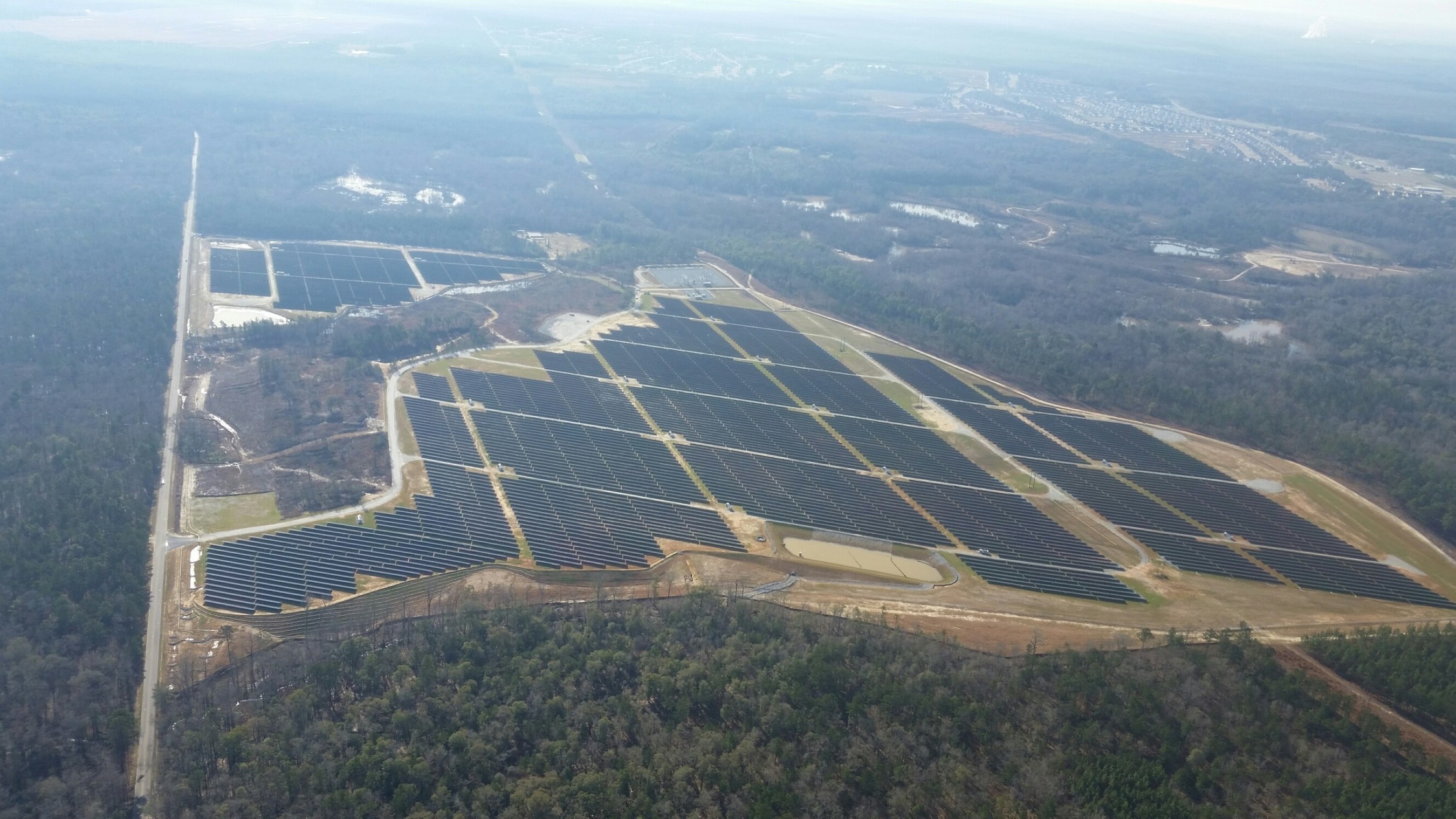Aerial view of the 30 megawatt solar project at Fort Benning. Photo courtesy of the US Army