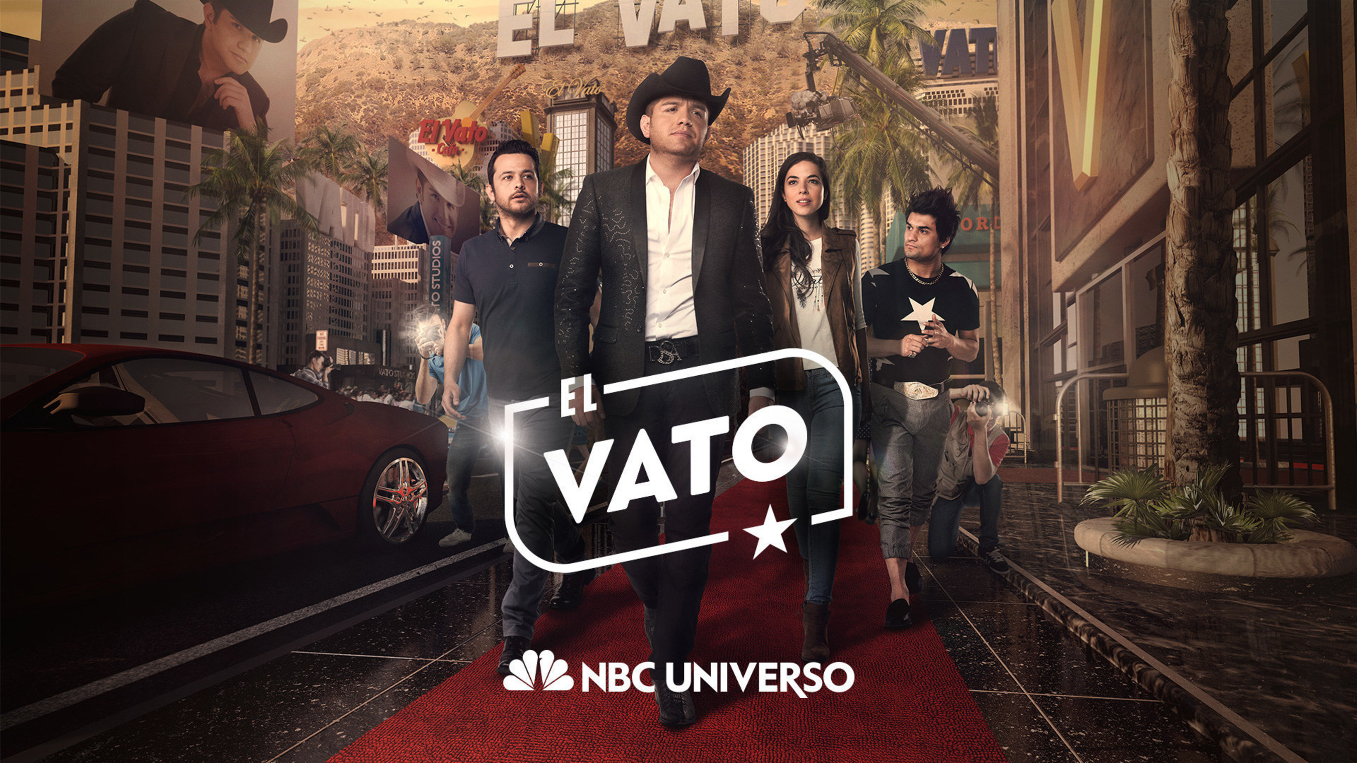 Elenco de la serie original "El Vato" de NBC UNIVERSO, con El Dasa, Cristina Rodlo, Gustavo Egelhaaf y Ricardo Polanco en los papeles protagonicos