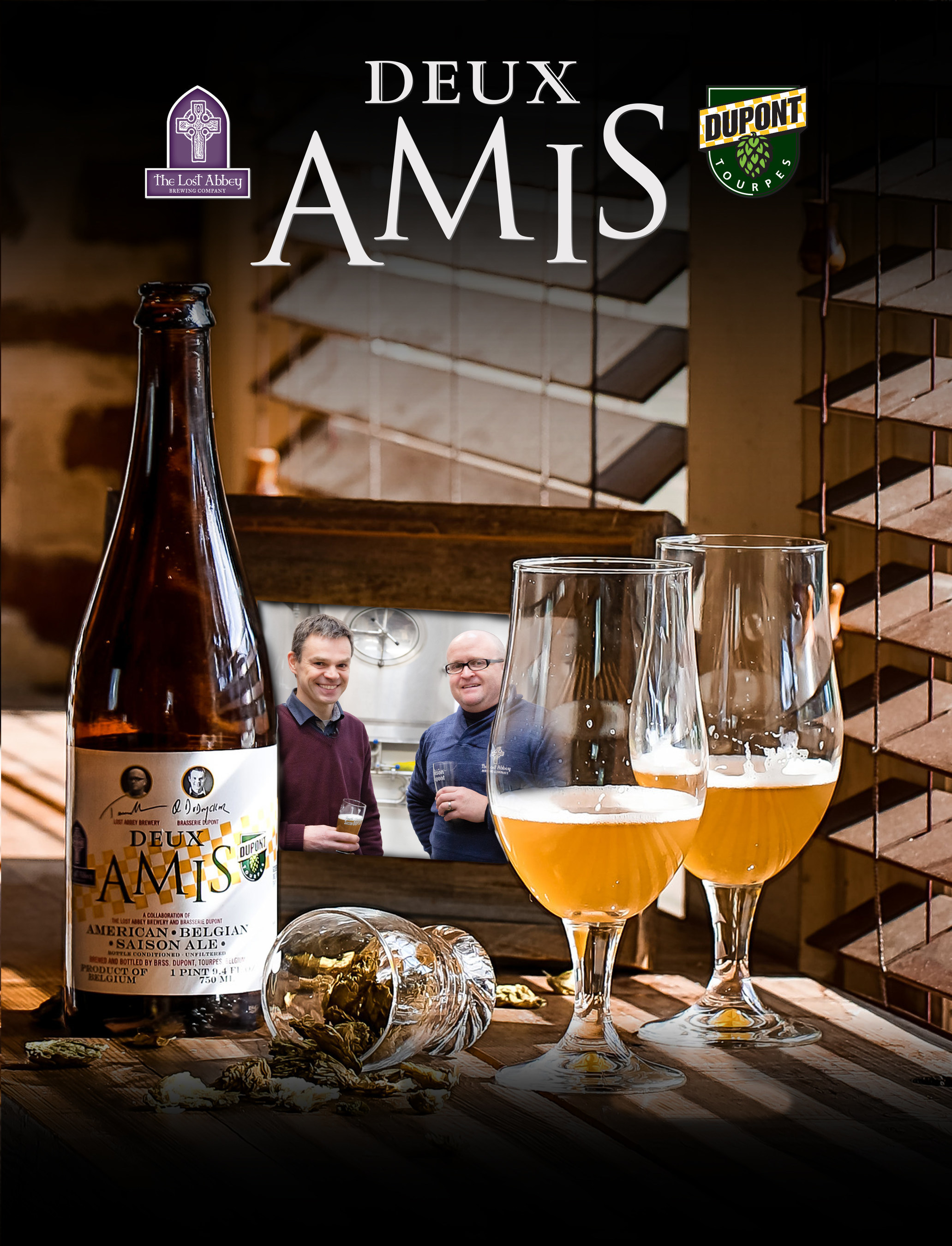 French for "Two Friends," Deux Amis commemorates the landmark collaboration between Belgium's Brewery Dupont and America's Lost Abbey Brewery.