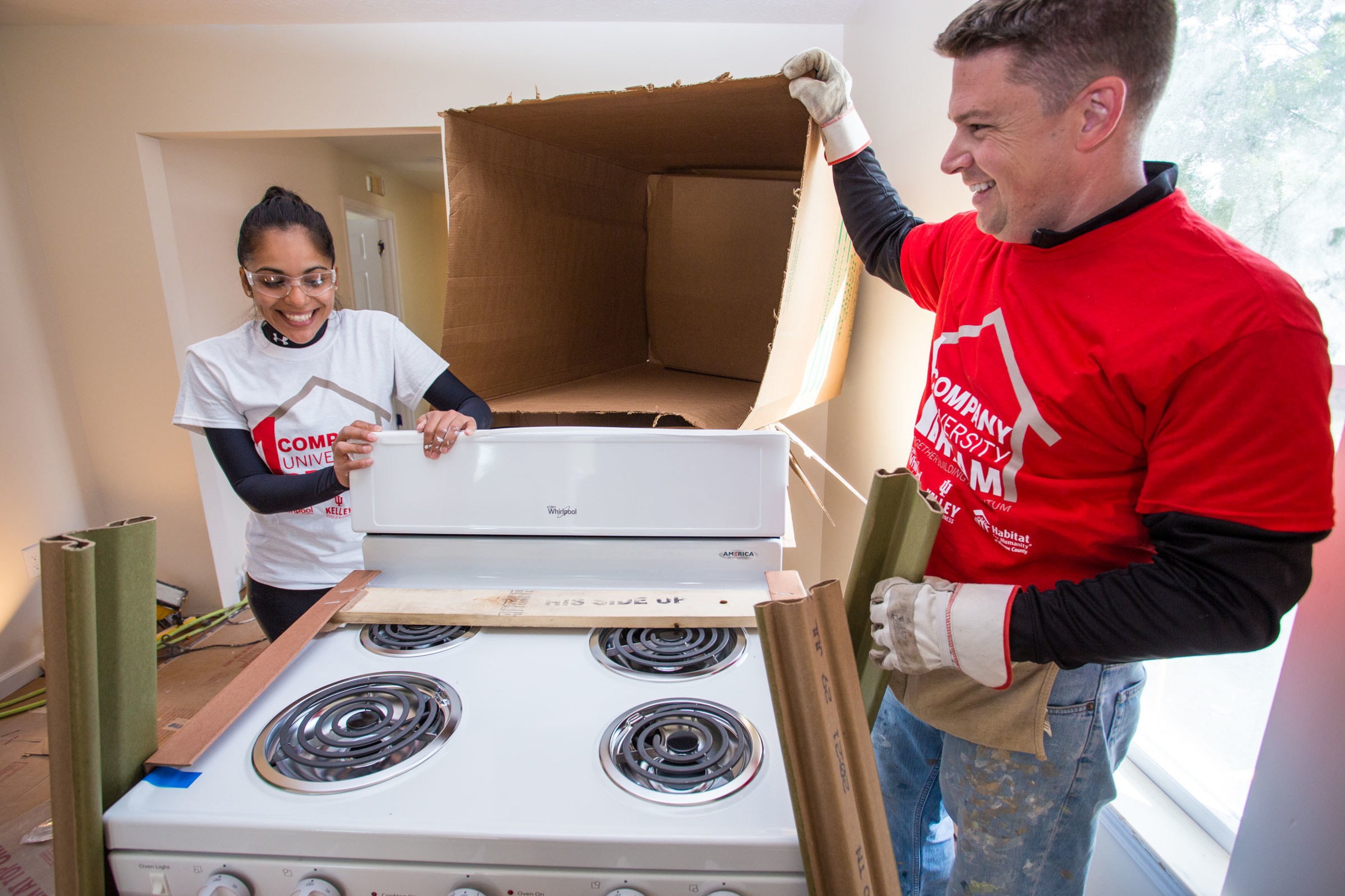 Whirlpool renews partnership with Habitat for Humanity in 2016 and will continue to provide a new range and refrigerator for every new Habitat home.