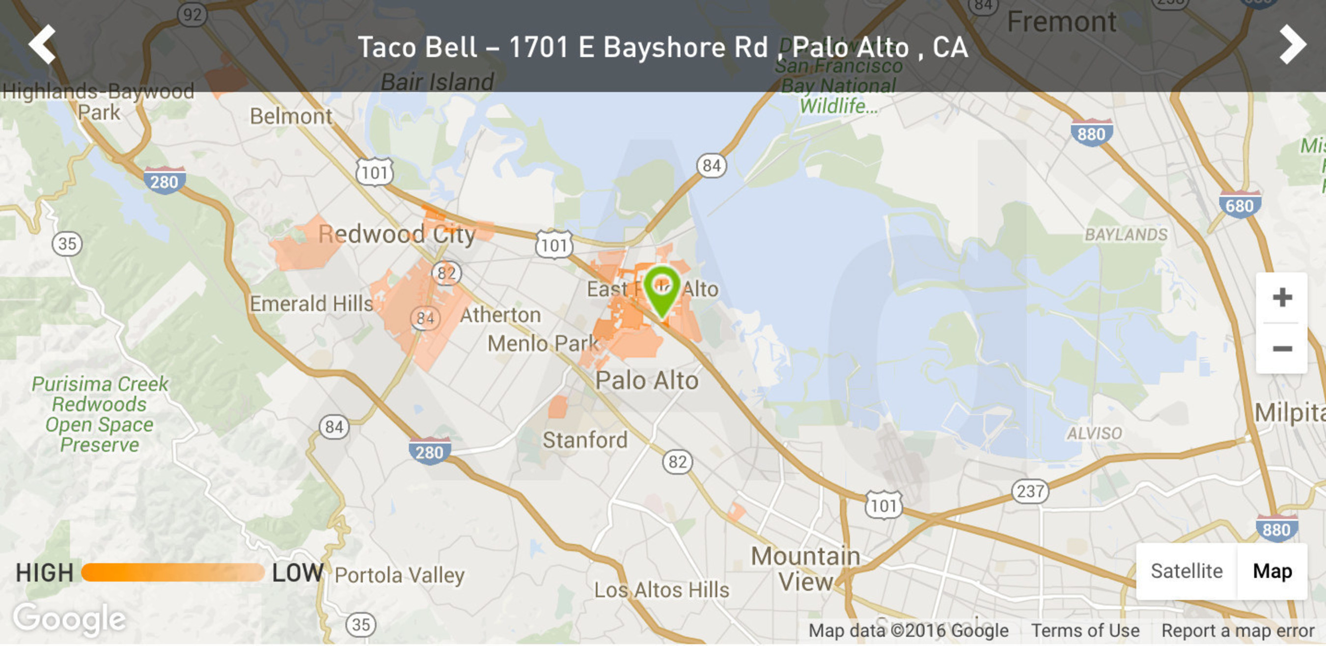 Customer Origination to a Palo Alto Taco Bell -- Source: xAd MarketPlace Discovery