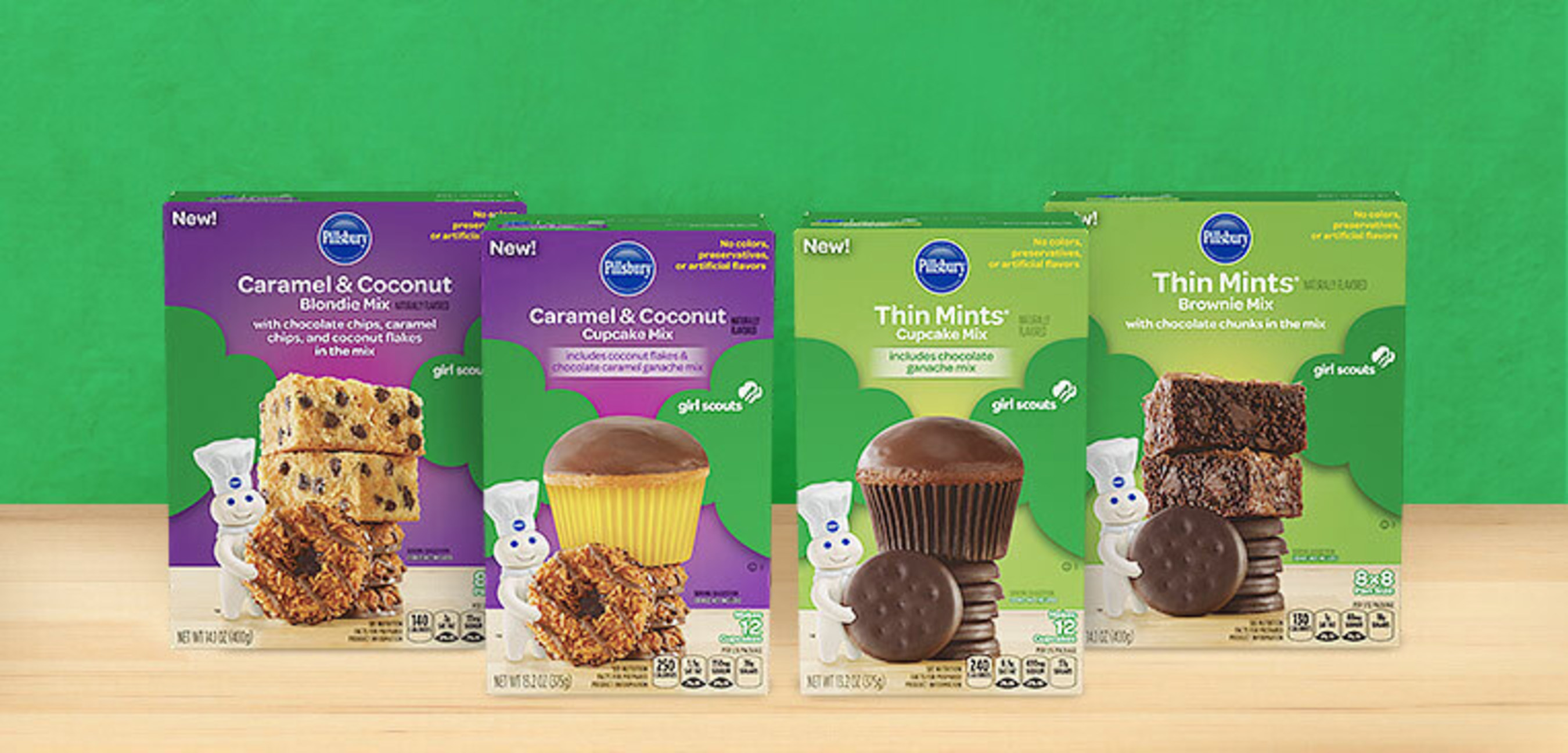 NEW Pillsbury(TM) Girl Scouts(R) Thin Mints(R) and Caramel & Coconut Flavored Baking Mixes