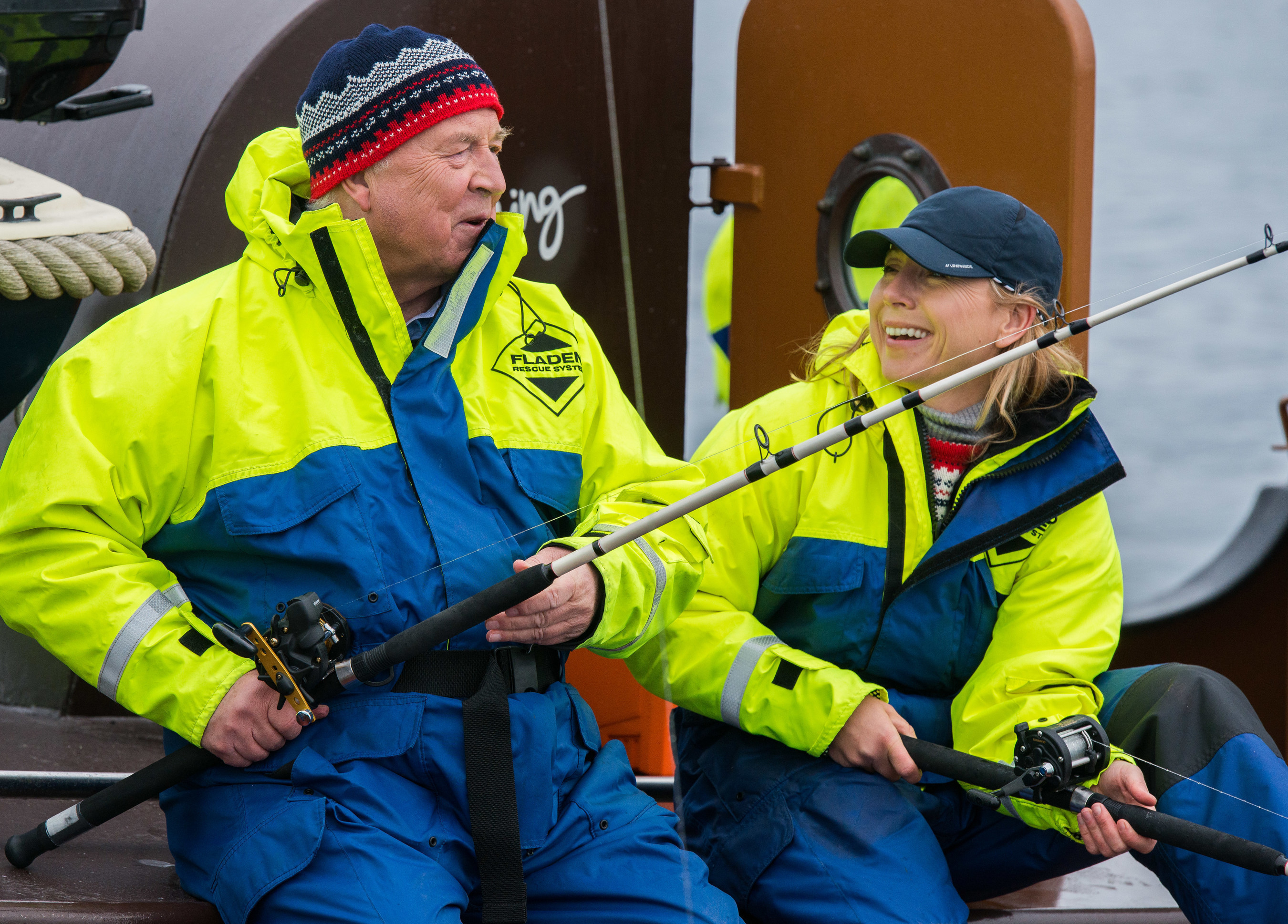 Viking Cruises founder and chairman Torstein Hagen and his daughter, Karine Hagen, fishing off the coast of Norway. Torstein Hagen, who is a Norwegian native, was visiting the touring the country to commemorate the arrival of the company's new ship, Viking Sea, in five new Norwegian ports of call. Karine Hagen, who serves as Senior Vice President at Viking, is also the godmother of Viking Sea.